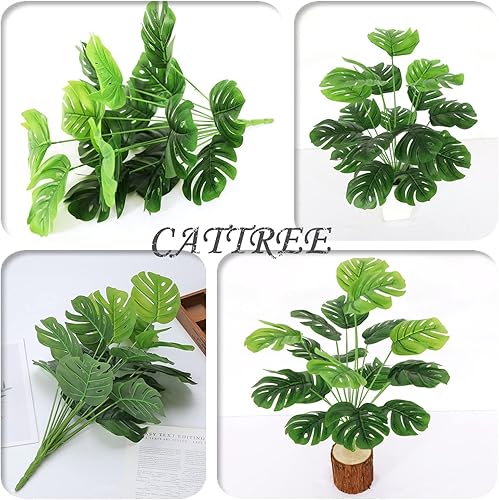 Miniatura 3 de CATTREE - Arbustos artificiales, palmeras tropicales falsas, paquete de 2 hojas de taro, arbustos de vegetación artificiales, plantas realistas de