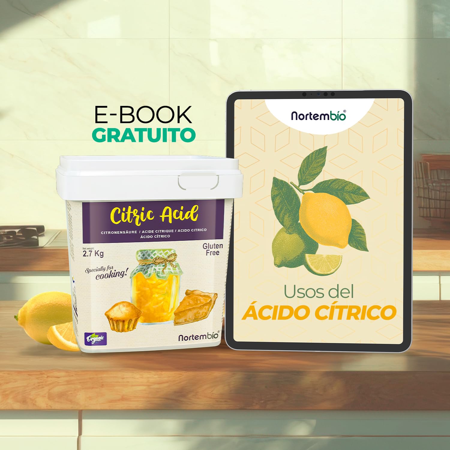 Nortembio Ácido Cítrico Alimentario en Polvo 5,2 kg – Pureza Gourmet Aditivo Culinario 100% Natural para Repostería, Bebidas y Conservas Caseras. Incluye eBook GRATIS