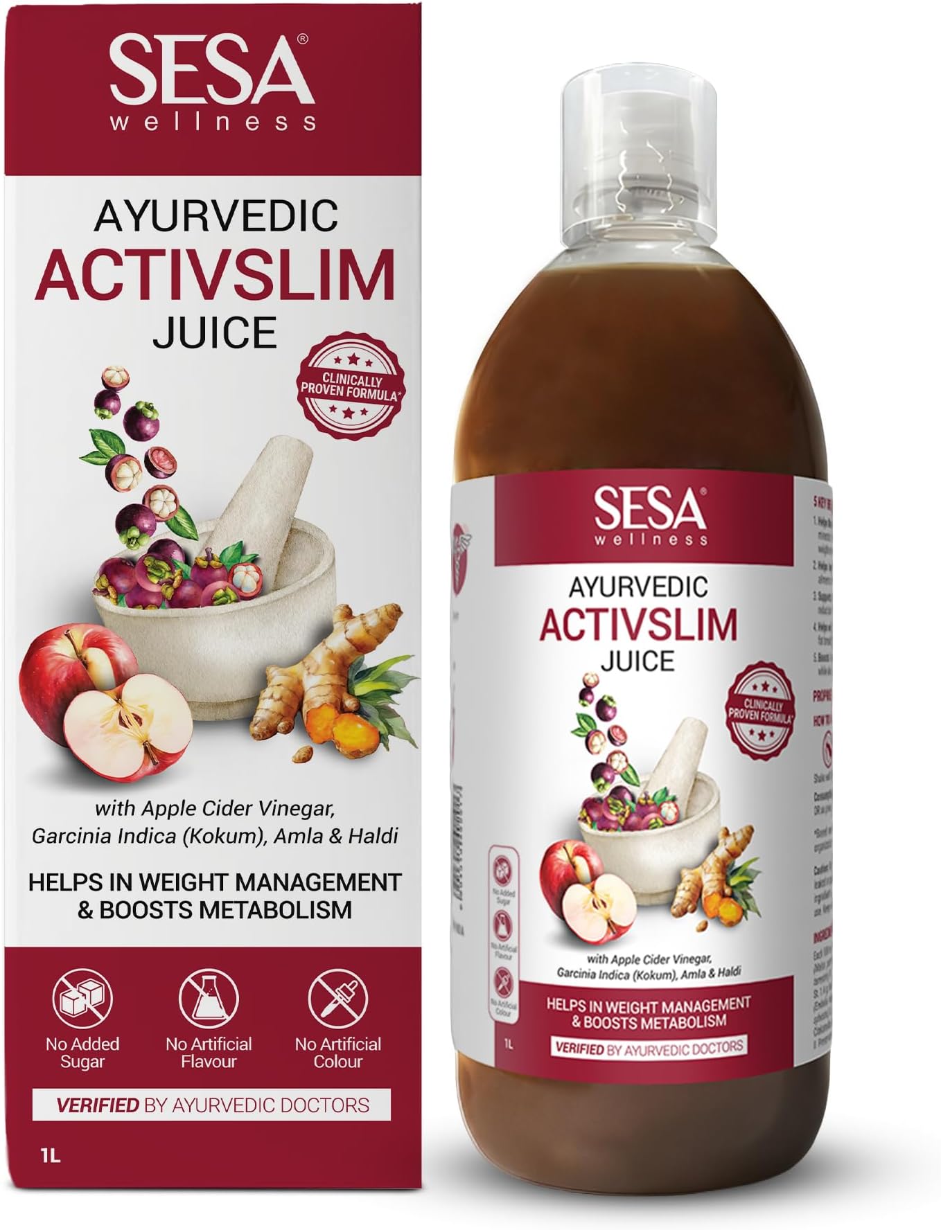 SESA Ayurvedic Activslim Juice - 1L | Helps in Weight Management | Made with Apple Cider Vinegar | Healthy Diet Drink | No added Sugar, Colour or Flavour