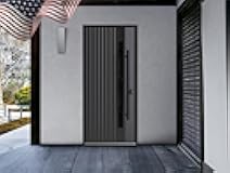 VDOMDOORS Front Exterior Prehung Steel Door/Ronex 0144 Grey/Entry Metal Modern Painted W36 x H80 Left Hand Inswing