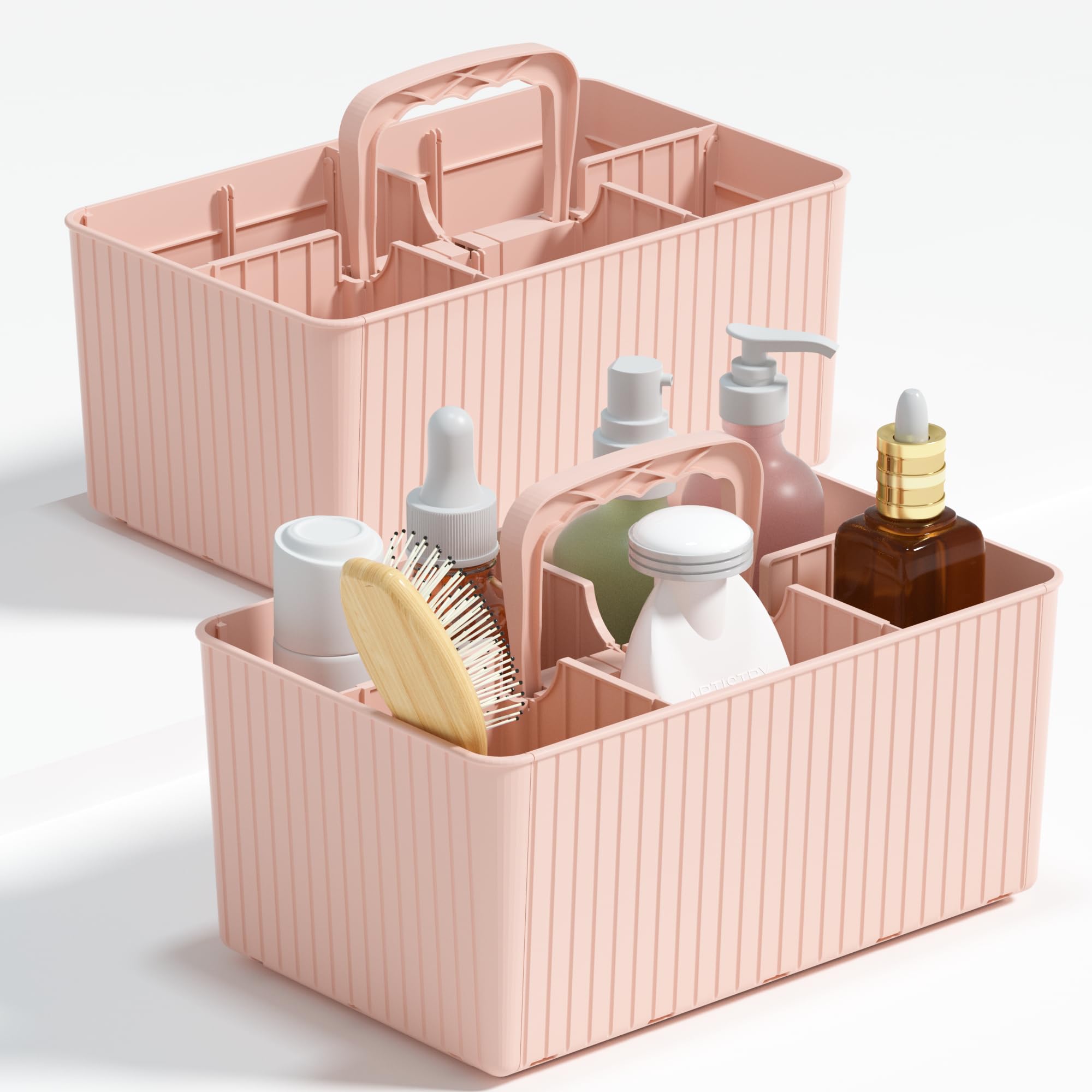 2 Pack Plastic Shower Caddy Portable Organizer, DIY Bathroom Organizers and Storage, Makeup Organizer Divided Storage Tote Holder for Bathroom, Makeup, Kitchen, Office, Desktop (Pink)