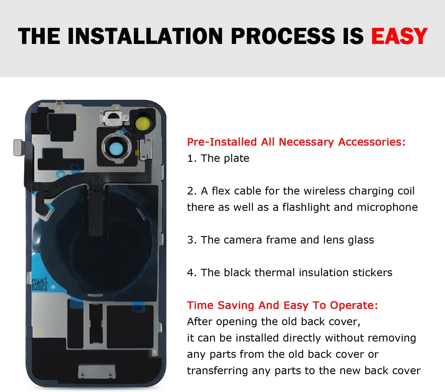 Back Screen Glass Replacement Compatible with iPhone 15 Plus 6.7-Inches All Carriers with Pre-Installed Plate +Wireless Charging Coil Flex Cable +Flashlight +Microphone +Camera Frame (Pink)