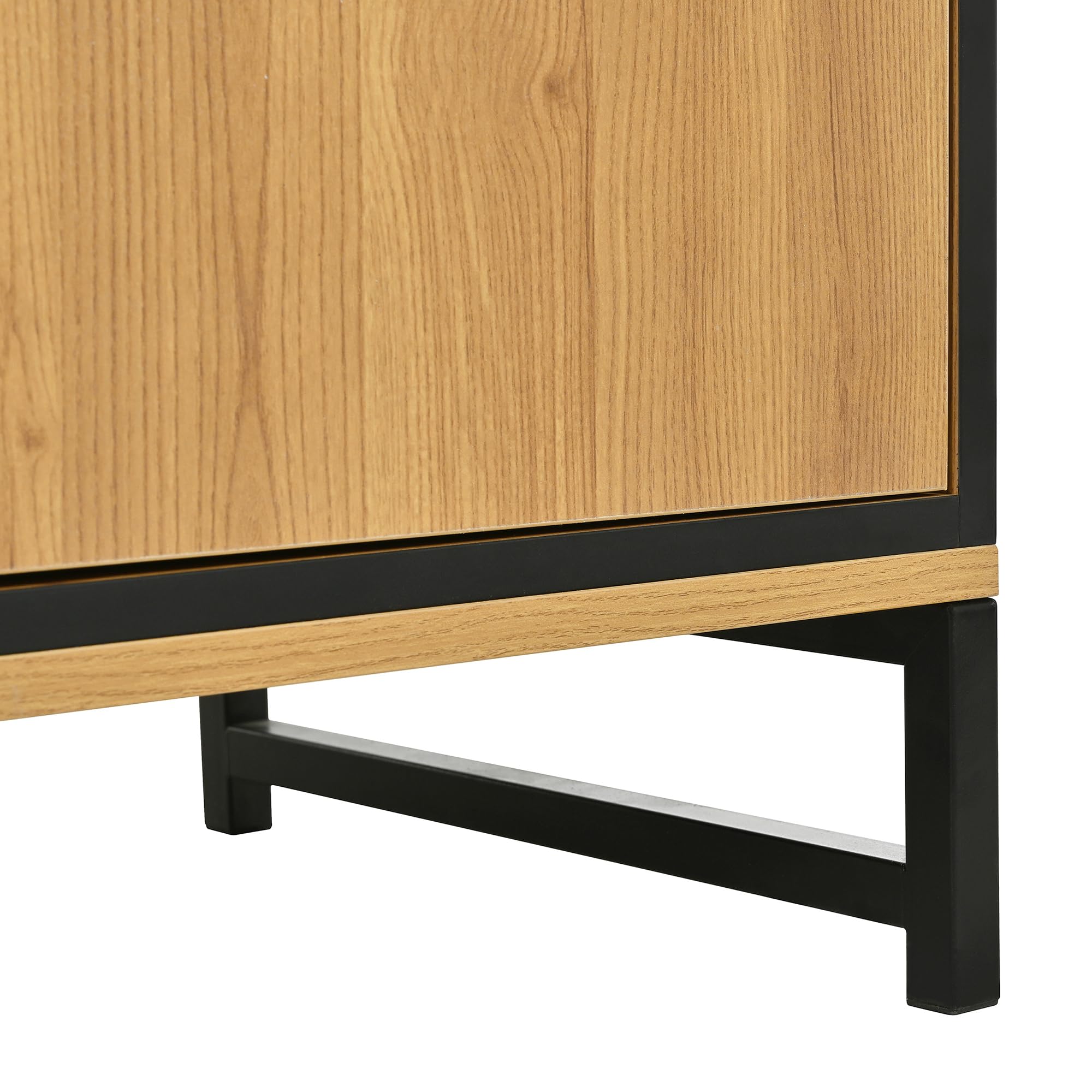 Credenza a tre cassetti con due ante Squisita venature credenza moderna in colore legno con ripiani - mobili eleganti e funzionali, colore legno e nero.