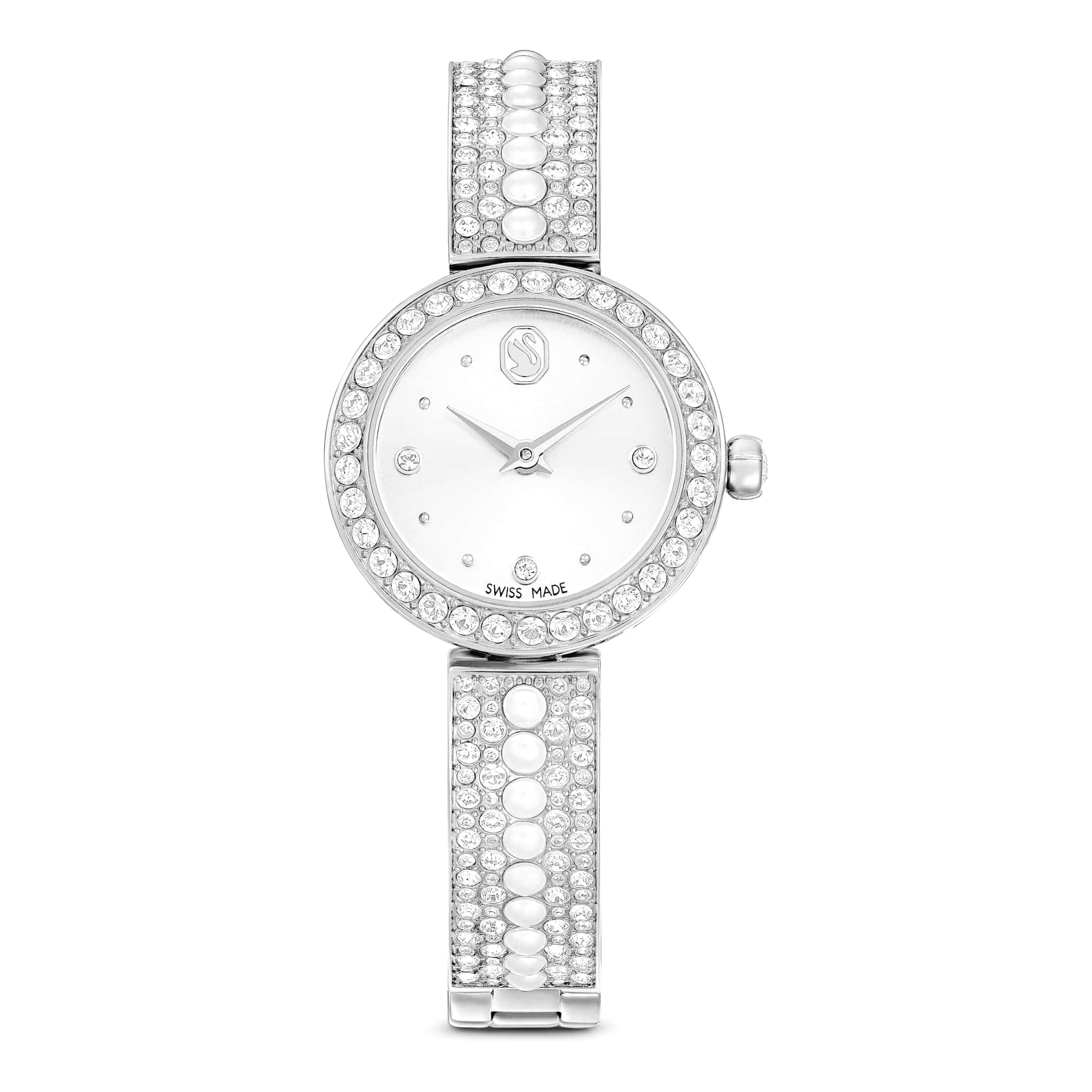 Swarovski Matrix Pearl Bangle Watch, Swiss Made, Crystal Bracelet, White, Stainless Steel