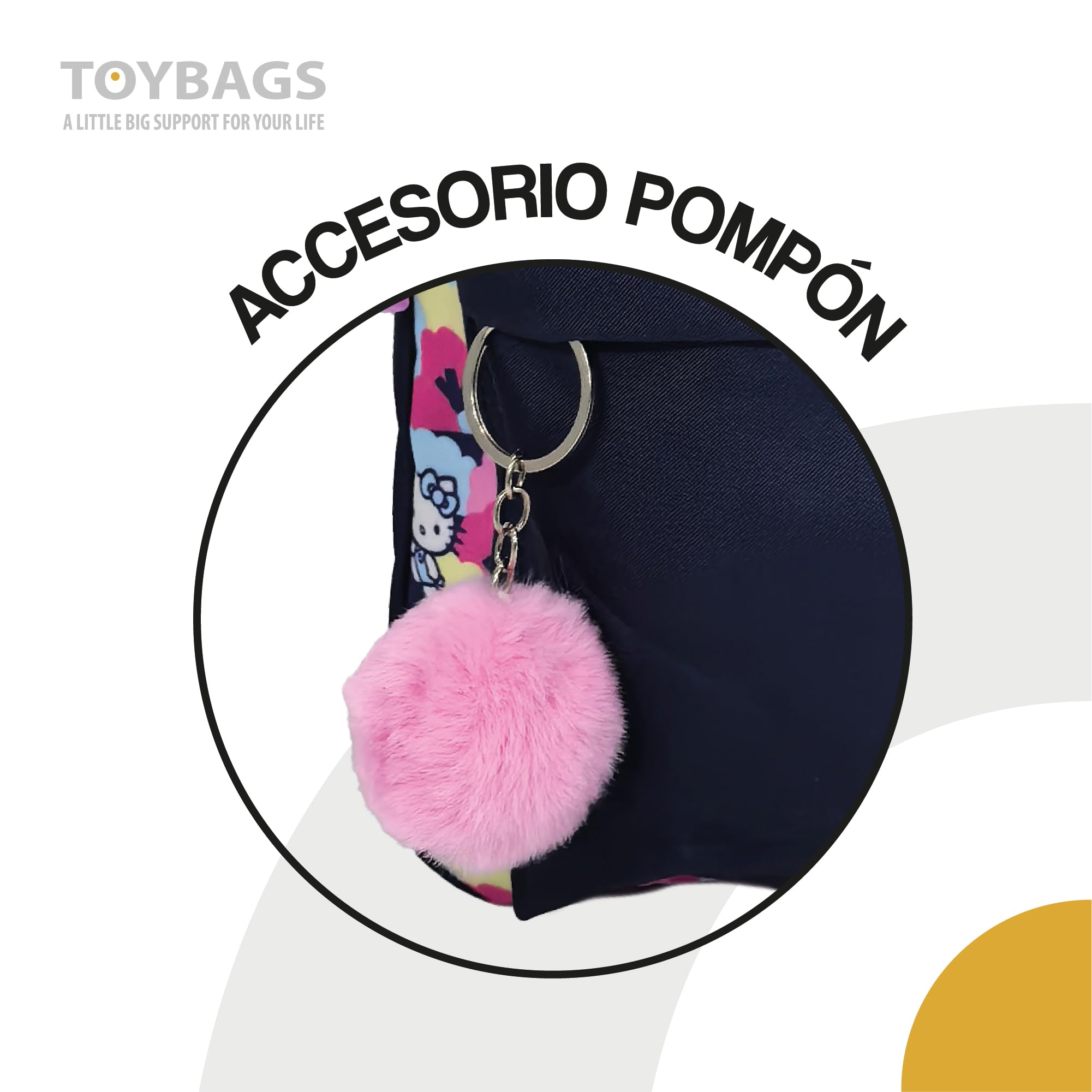 TOYBAGS Mochila Escolar Hello Kitty - Doble Compartimento Adaptable + Carro Negro Proteccion Lateral Y STOPER Frontal Anti CAIDA 4 Ruedas giratorias - 44 X 30 X 20 CM
