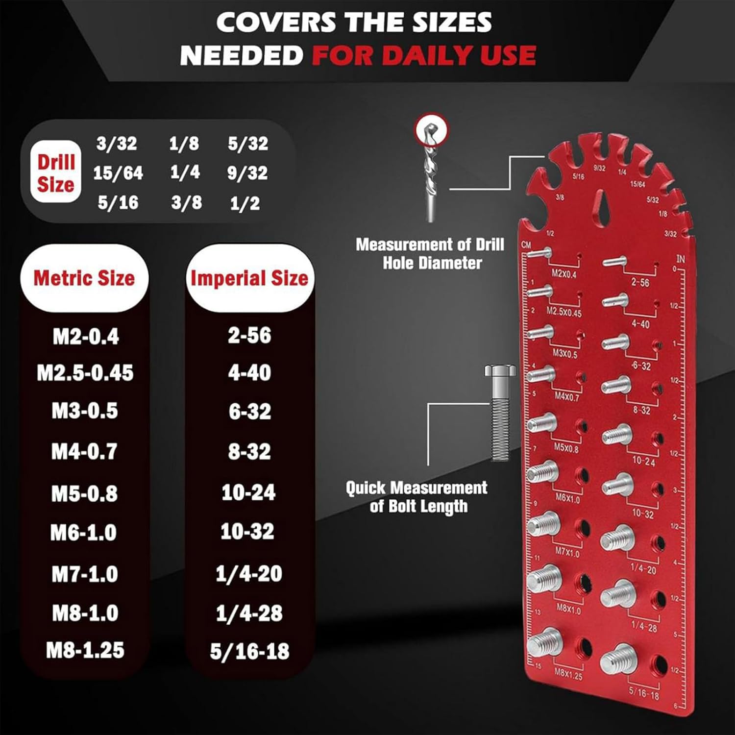 Nut and Bolt Thread Checker Bolt Size and Thread Identification Bolts for Most Nuts and Bolts