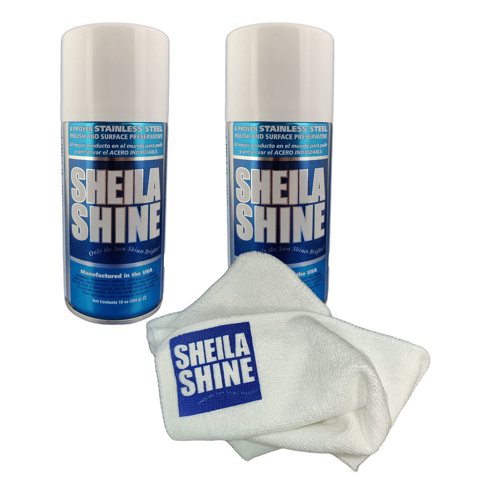 Sheila ShineStainless Steel Polish and Cloth | Microfiber Cleaning Cloth | 10 Oz Aerosol (Pack of 2)