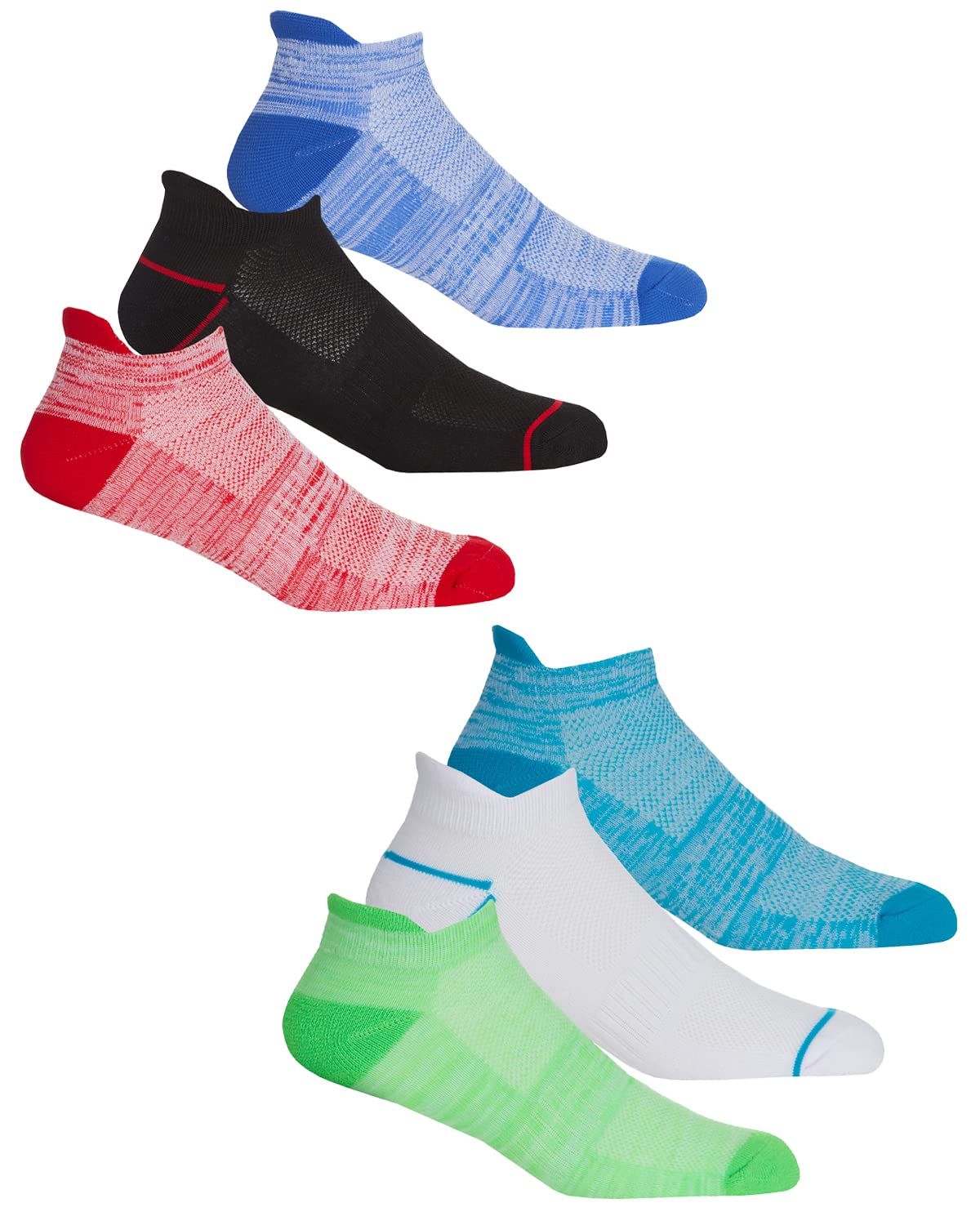 Undercover 6 Pairs Mens Sport Trainer Socks 40B610 Red/Green