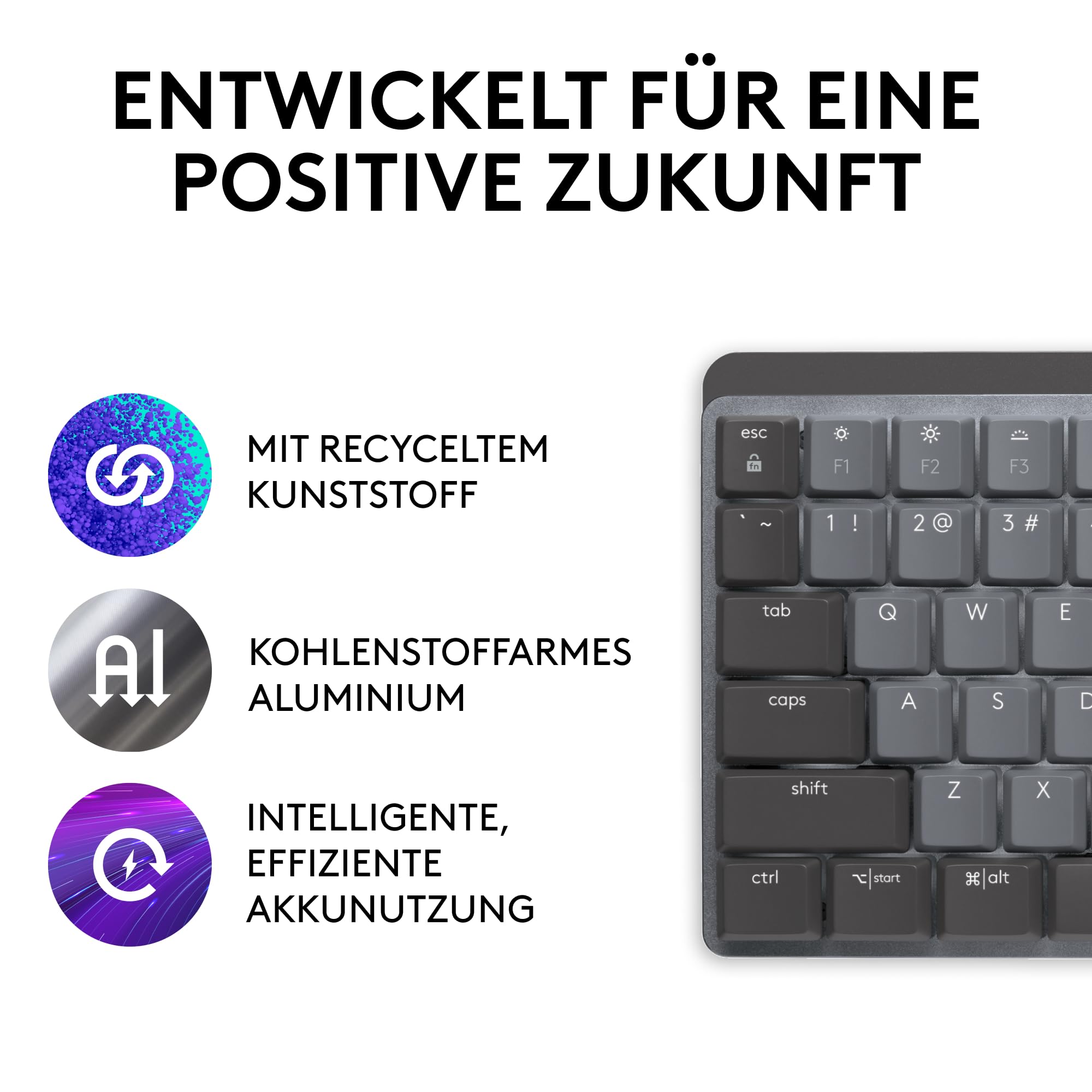 Logitech MX Mechanische kabellose beleuchtete Performance-Tastatur, Taktile leise Tasten, Hintergrundbeleuchtung, Bluetooth, USB-C, macOS, Windows, Linux, iOS, Android, Metall, Deutsches QWERTZ - Grau