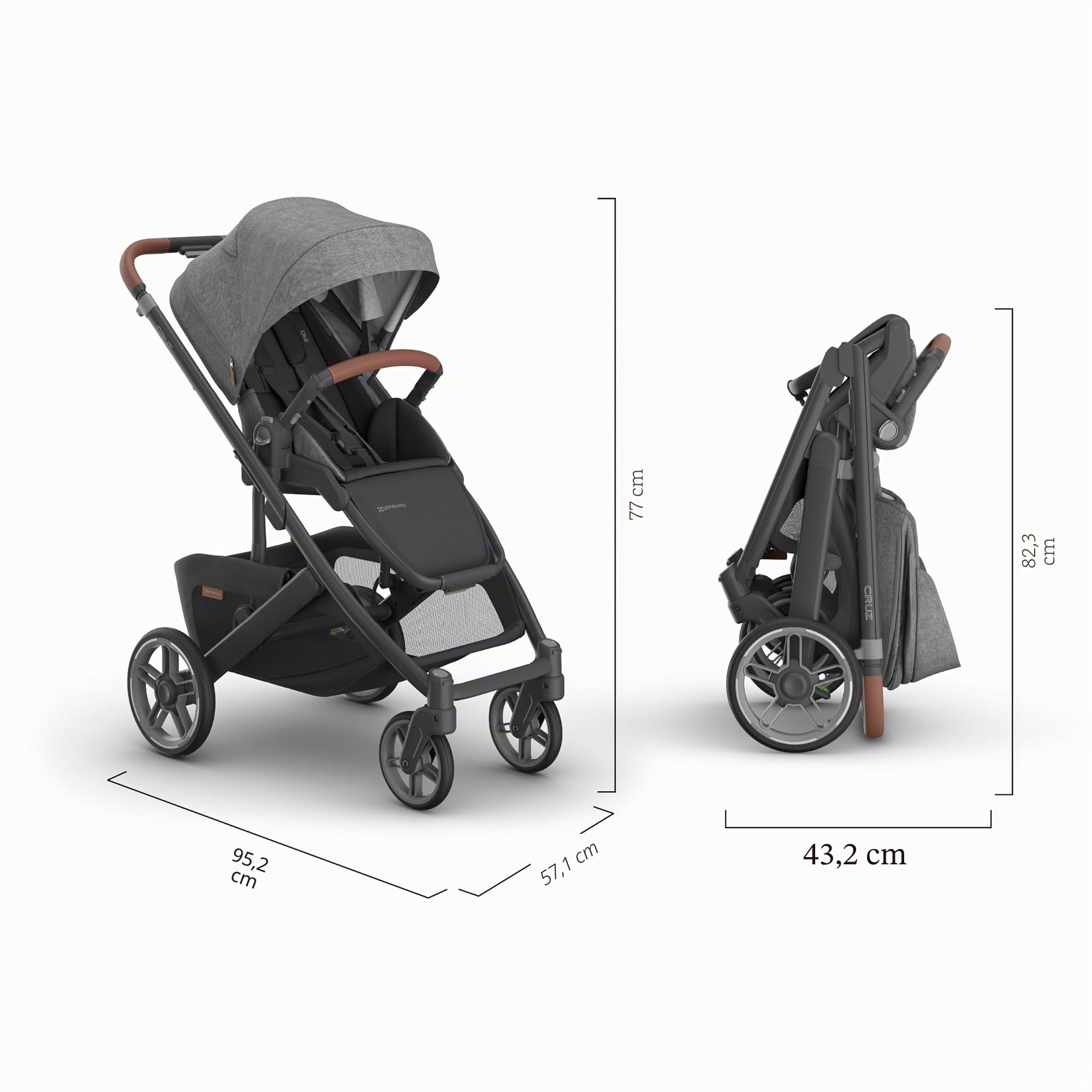 UPPAbaby Cruz V3 Poussette – Compatible avec les sièges auto et dès la naissance – Siège réversible – Insert pour bébé, pare-insectes et pare-pluie inclus – Greyson (mélange anthracite/cadre carbone