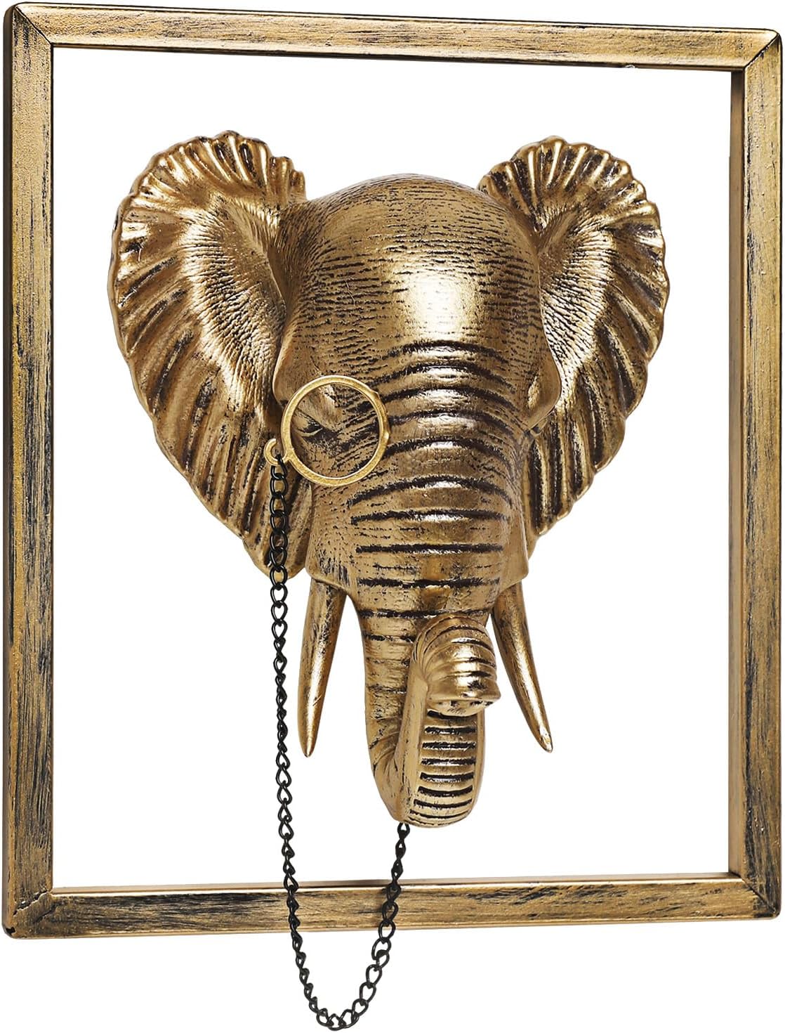 Newinhome Animal Heads Wall Decoration (Gift Metal Frame) Resin Animals Sculptures Head Wall Hanging Decor Gold vintage Wall Sculpture for Living Room Bedroom Office(Elephant)