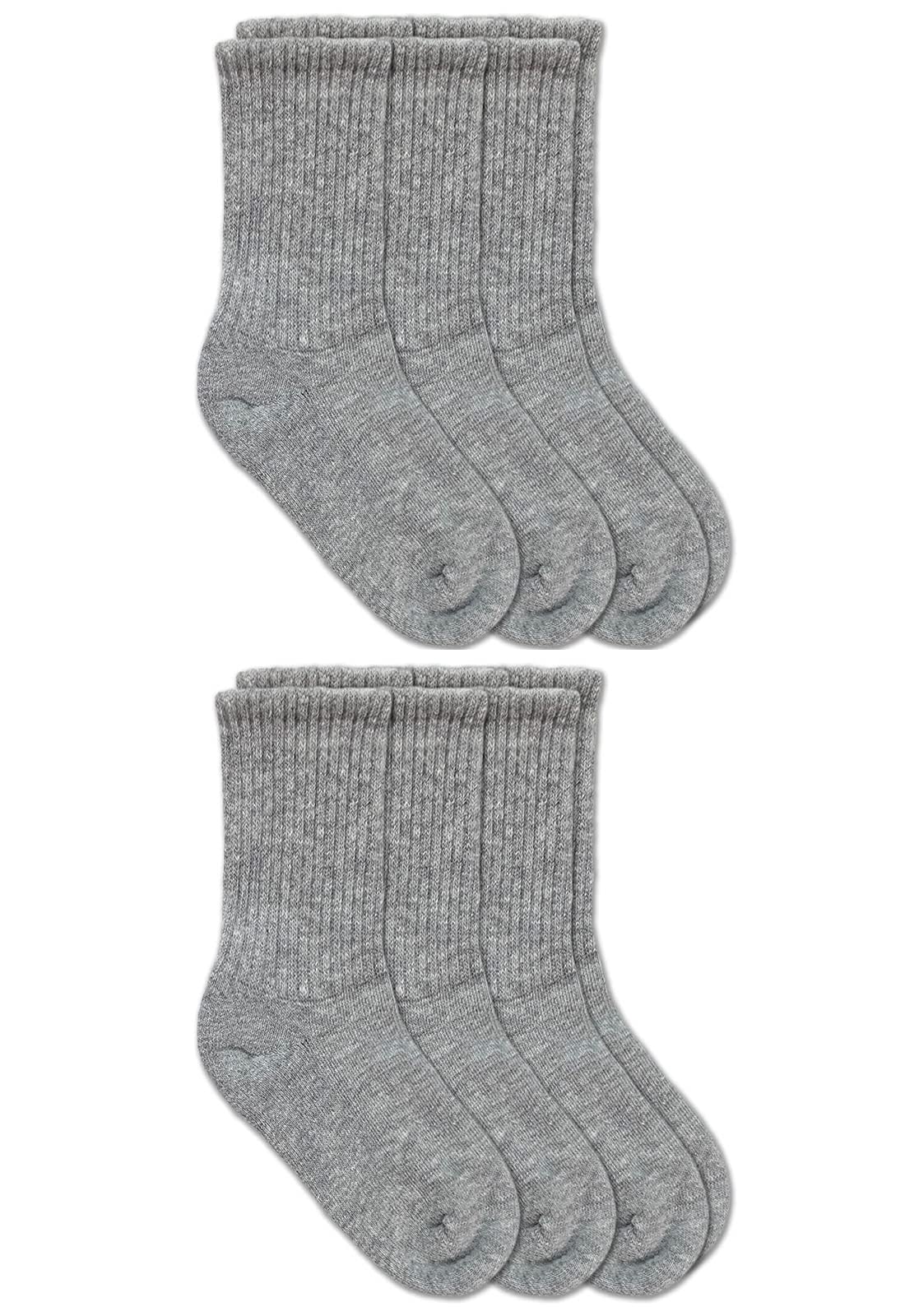 Jefferies Socks Boys' Little Seamless Half Cushion Sport Crew Socks 6 Pair Pack, Grey Heather, M