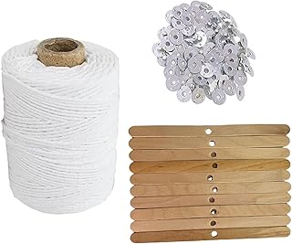 Candle Making Wicks Cotton Roll with 150 Piece Wick Sustainers and 10 Wooden Wick Holder for Candle Making White
