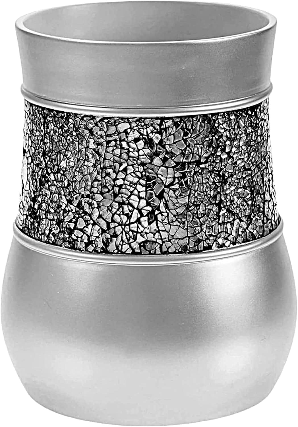 Creative Scents Crackled Glass Silver Small Bathroom Trash Can 2.06 Gal / 7.8L – Decorative Waste Basket for Bathroom, Powder Room or Bedroom - Durable Mini Wastebasket with Beautiful Crackled Glass