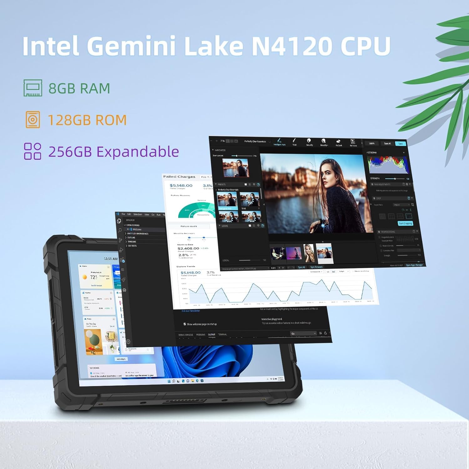 Tablet Esterni Antishock Rugged Tablet Computer PC Industriale Resistente Acqua 10,1'', Win 11 Pro, Celeron J4105 8GB Ram 128GB Rom, 8000mAh, GPS, SIM 4G LTE, HDMI, USB3.0, RS232, 5G WiFi