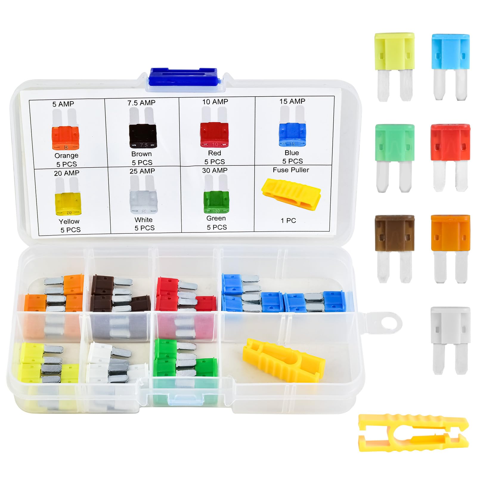 MuHize 35 PCS Micro2 ATR Car Blade Fuses - Assorted (5, 7.5, 10, 15, 20, 25 & 30 AMP) with Puller Tool, Copper Automotive Fuses Replacement-image-6
