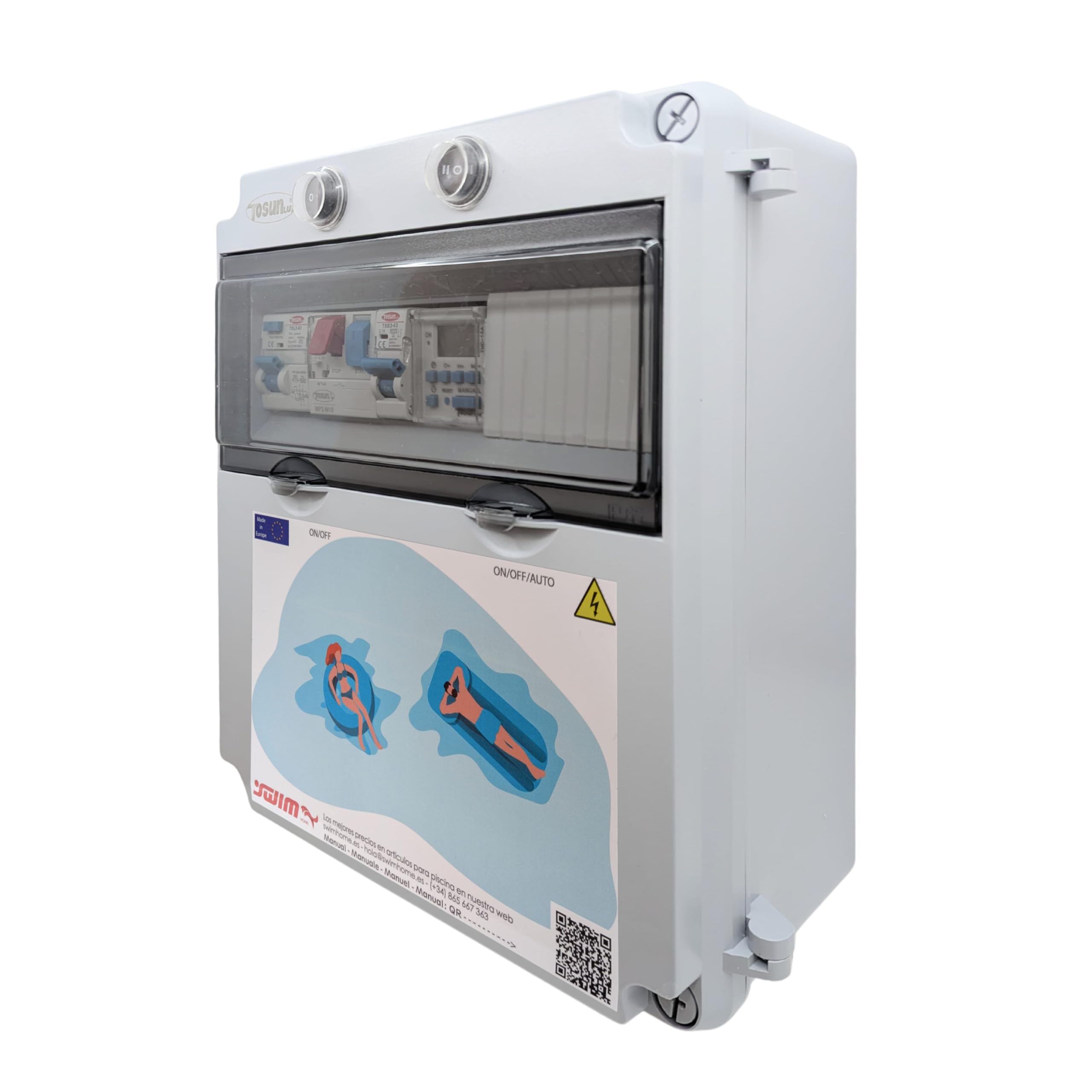 Tosun Cuadro Eléctrico Piscina Bomba 0,5CV, Transformador 150W 12V DC, Controlador RGB y Mando, Gris, ABS