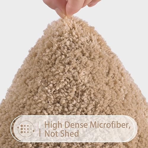 Miniatura 7 de LOCHAS Juego de 2 alfombras de baño suaves, color beige, tapete de baño en forma de U de 20 x 20 pulgadas y 34 x 20 pulgadas, tapetes de secado