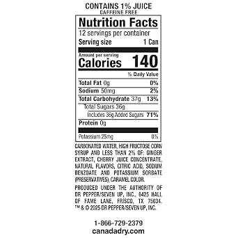 Canada Dry Cherry Gingerale Fruit Splash 12oz, Pack of 12