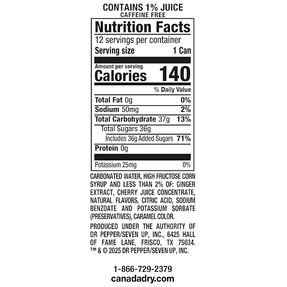Canada Dry Cherry Gingerale Fruit Splash 12oz, Pack of 12
