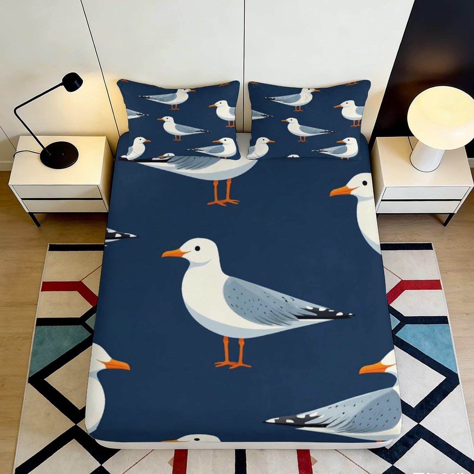 Pnayamiorkfel Style-1 3D Printed Seagull Navy Fitted Sheet Microfiber Soft Bedroom Decor Beach Bird Mattress Cover For Home Dorm Guest Room 90X200x25cm