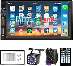 2 Din Car Stereo 7” Touch Screen, Mirrorlink & Android Auto, Bluetooth 5.1, Câmera Retrovisora, Portas USB/SD, Rádio FM - Ideal para Sedan, SUV, Motoristas de Caminhão