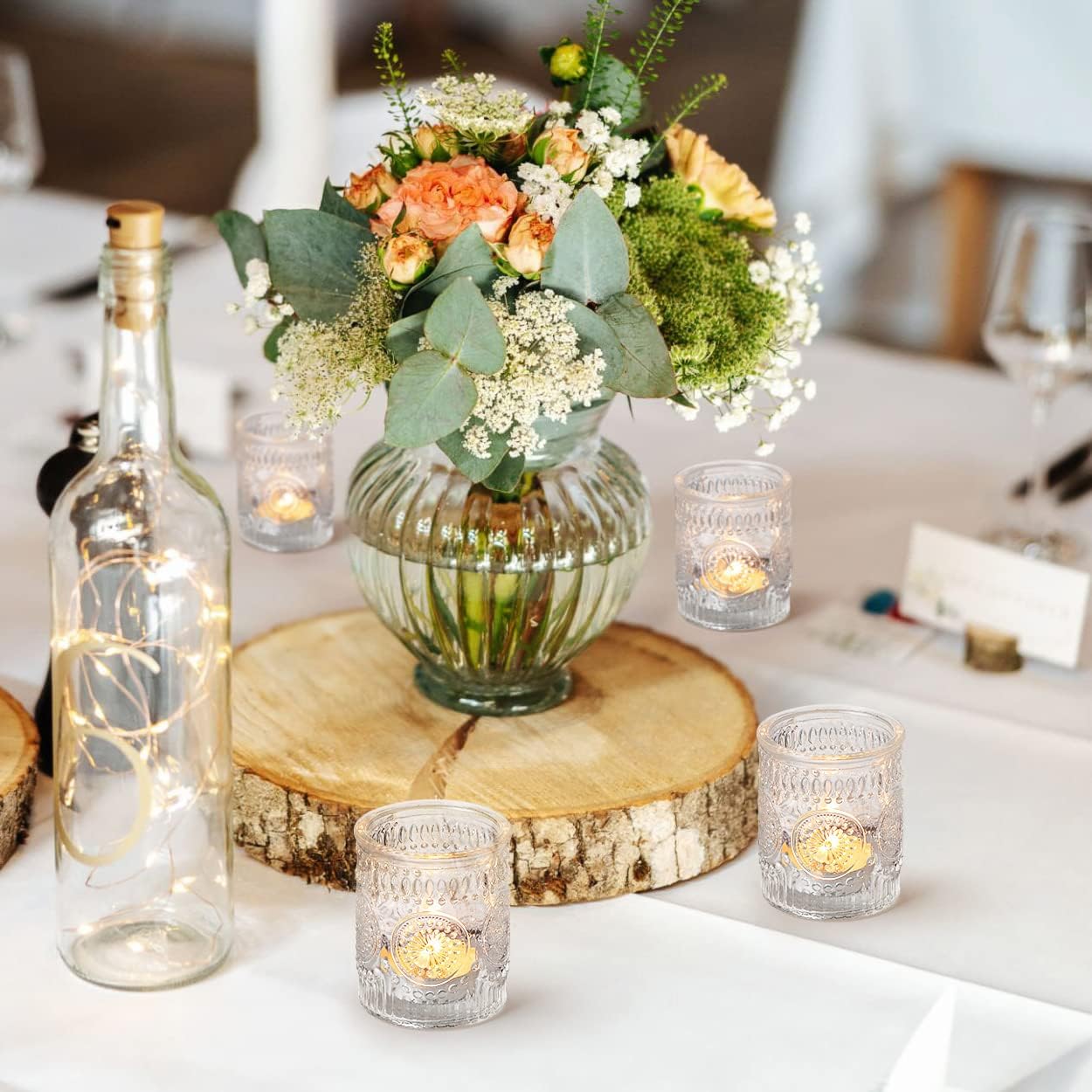 Lanttu 12PCS Glass Votive Candle Holder for Wedding Table Centerpiece, Clear Tea Lights Candle Holders for Dinner Birthday Party Decor