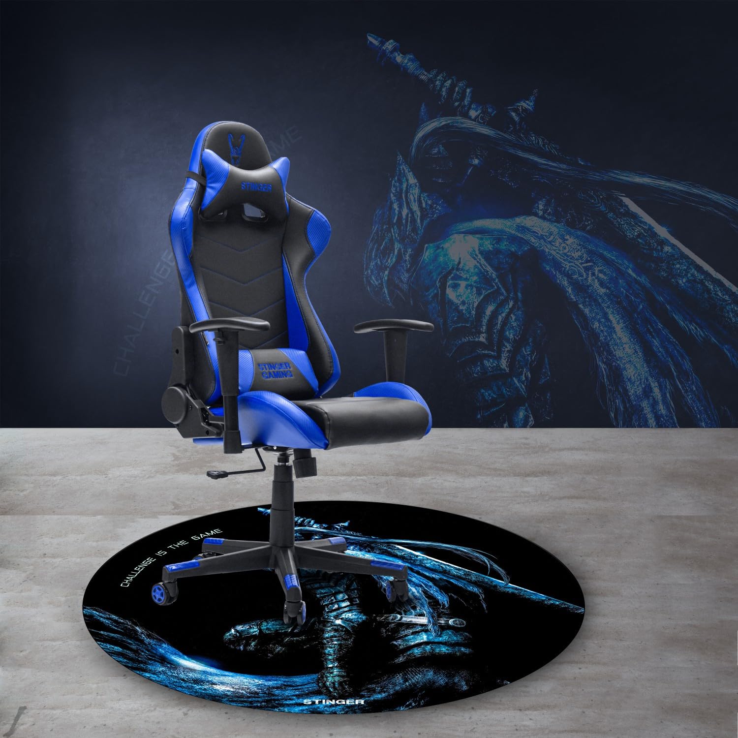 Woxter Stinger Floorpad Blue - Tapis de Sol Floor Gaming, Revêtement de Sol - Résistant à l'eau, Lavable, 100% Microfibre, Dia 120 cm, Couleur Bleu