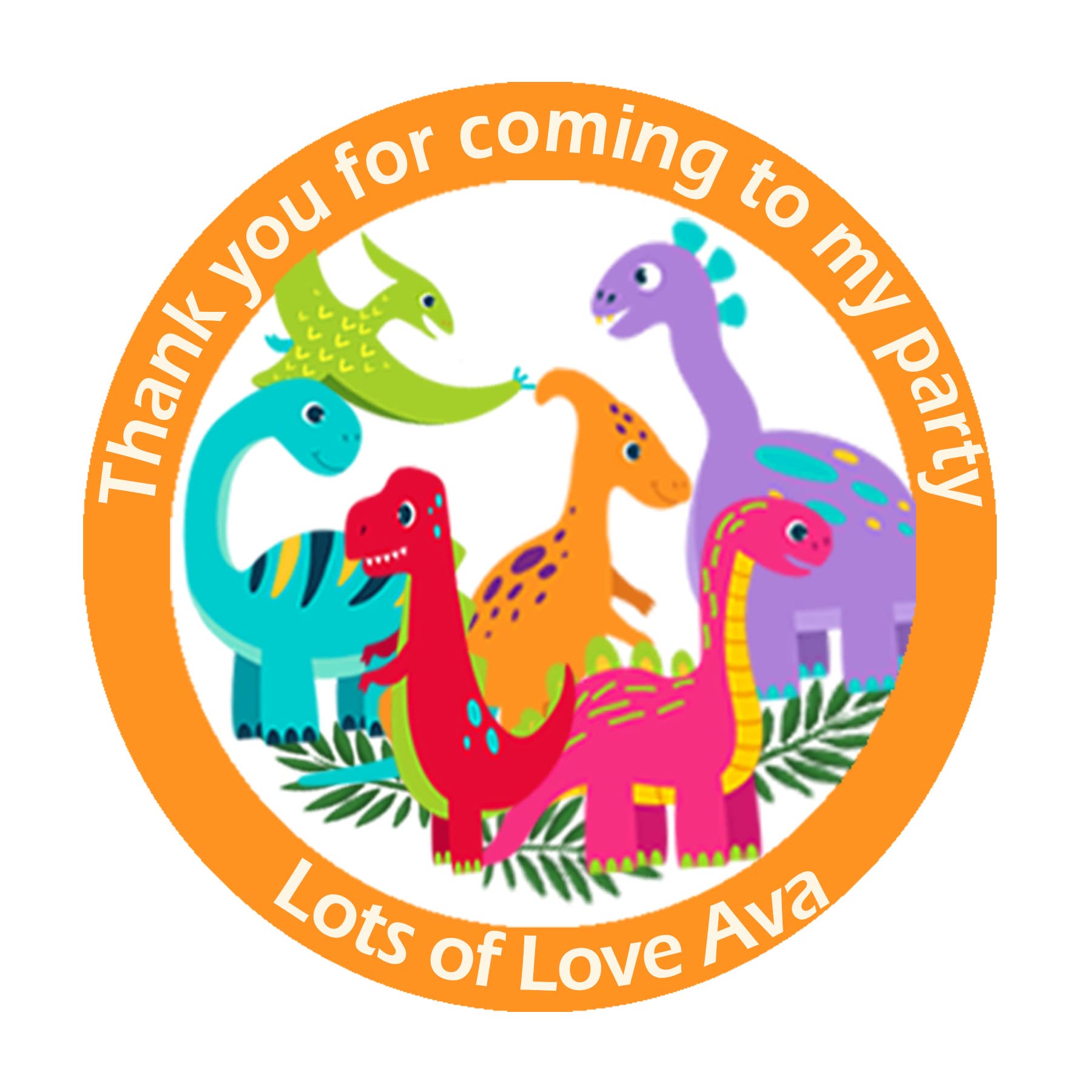 24 x Personalised Dinosaur Birthday Stickers for Party Thank You Sweet Cone Bags (D1 - Orange)