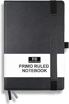 RICCO BELLO Primo Lined Journal Notebook, Black, 5.7 x 8.4 inches