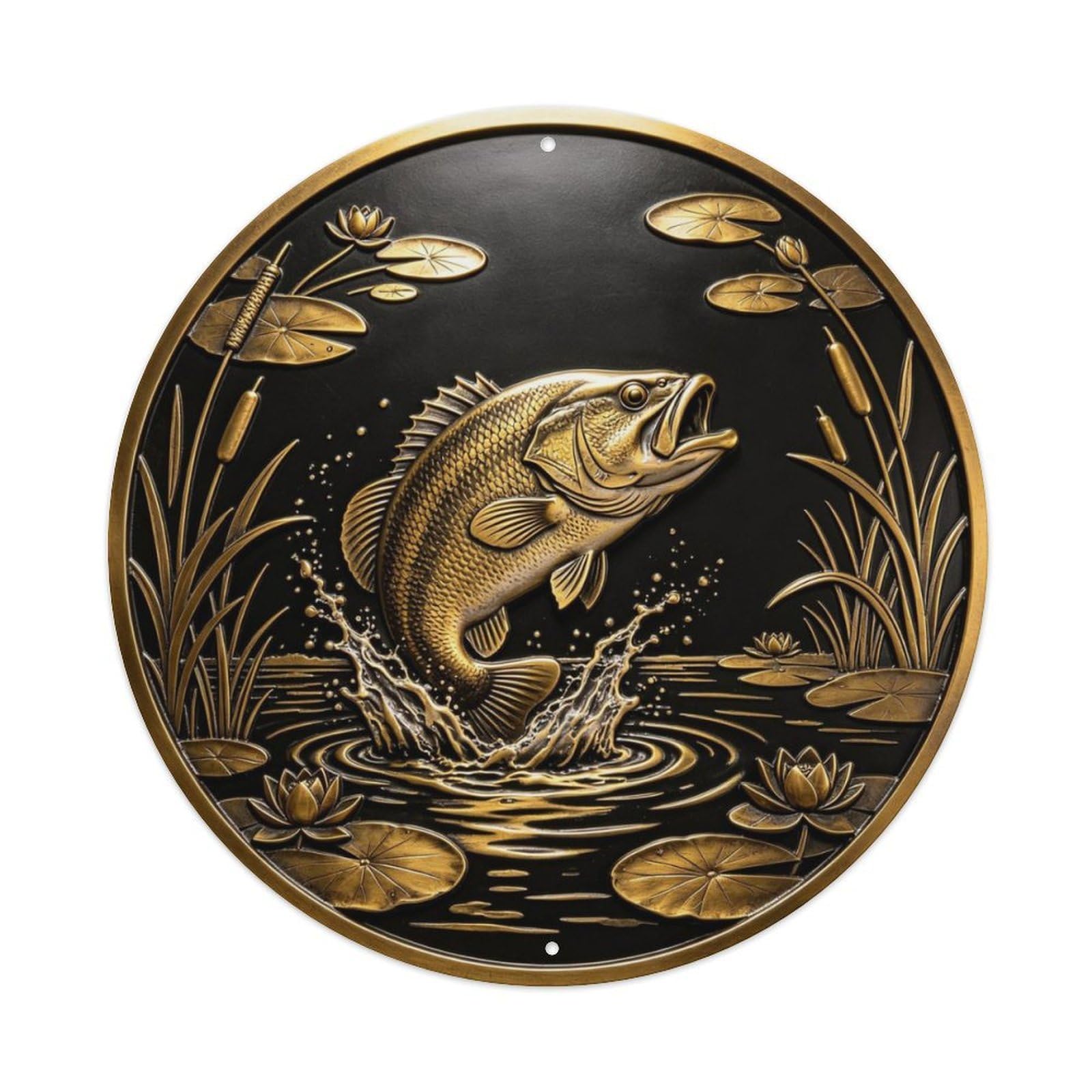 Largemouth Bass Breaking Metal Tin Sign Plaque