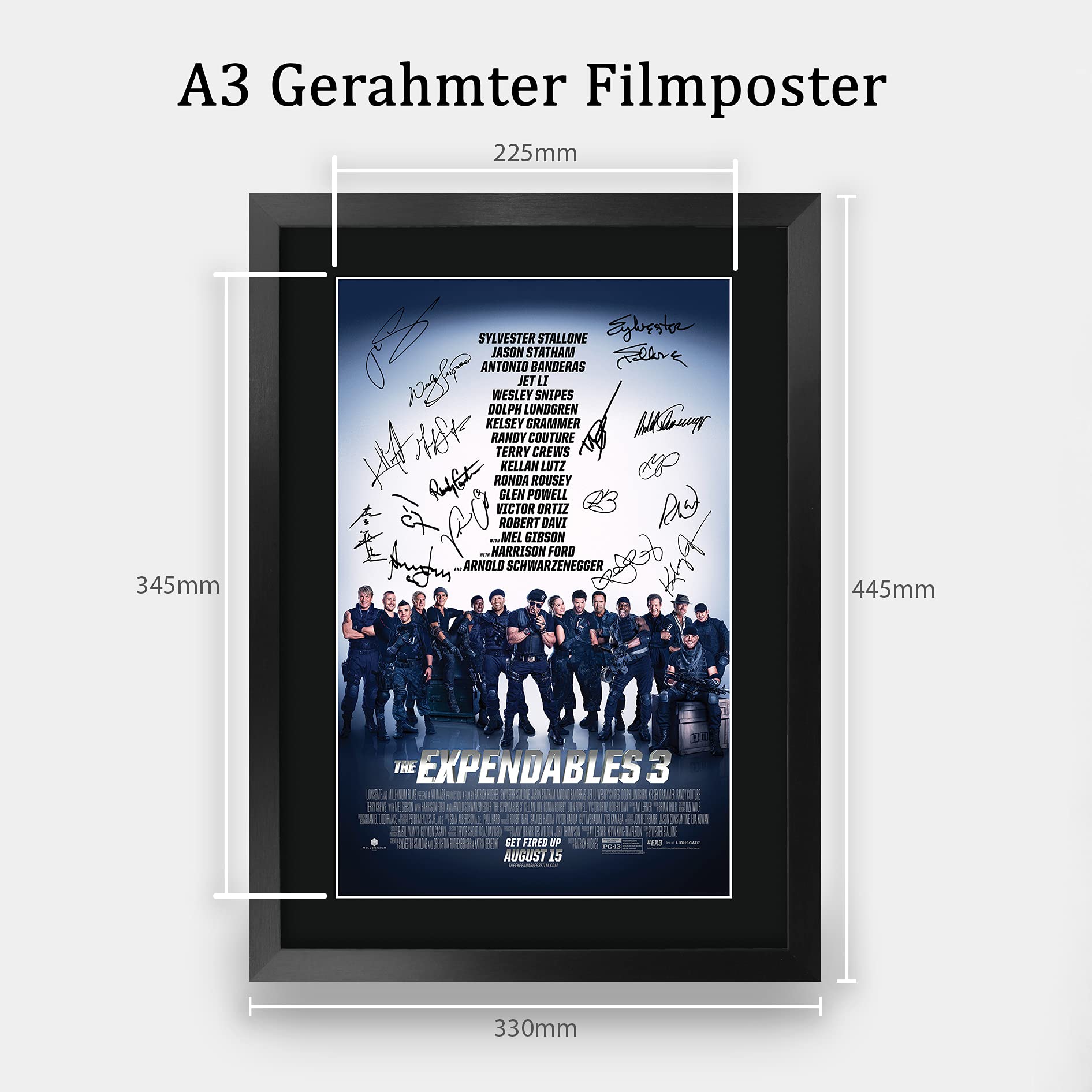 HWC Trading FR A3 The Expendables 3 Sylvester Stallone Gifts gedrucktes Poster, signiertes Autogramm, Bild für Film-Andenken, gerahmt, A3