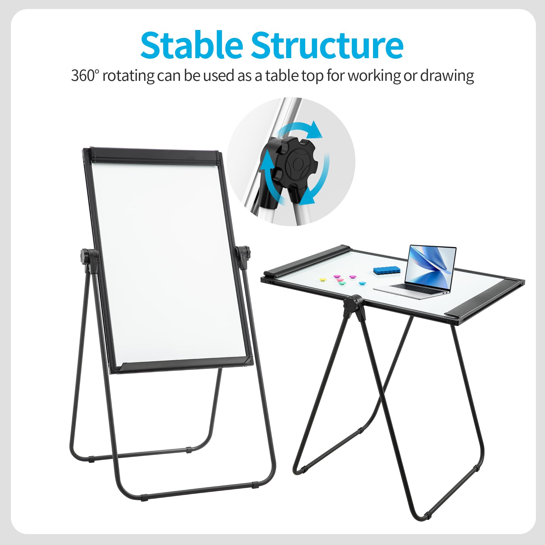 U-Stand Caballete para pizarra blanca, 36 x 24 pulgadas, doble cara, magnético, borrado en seco, altura ajustable y rotación de 360 grados, color negro