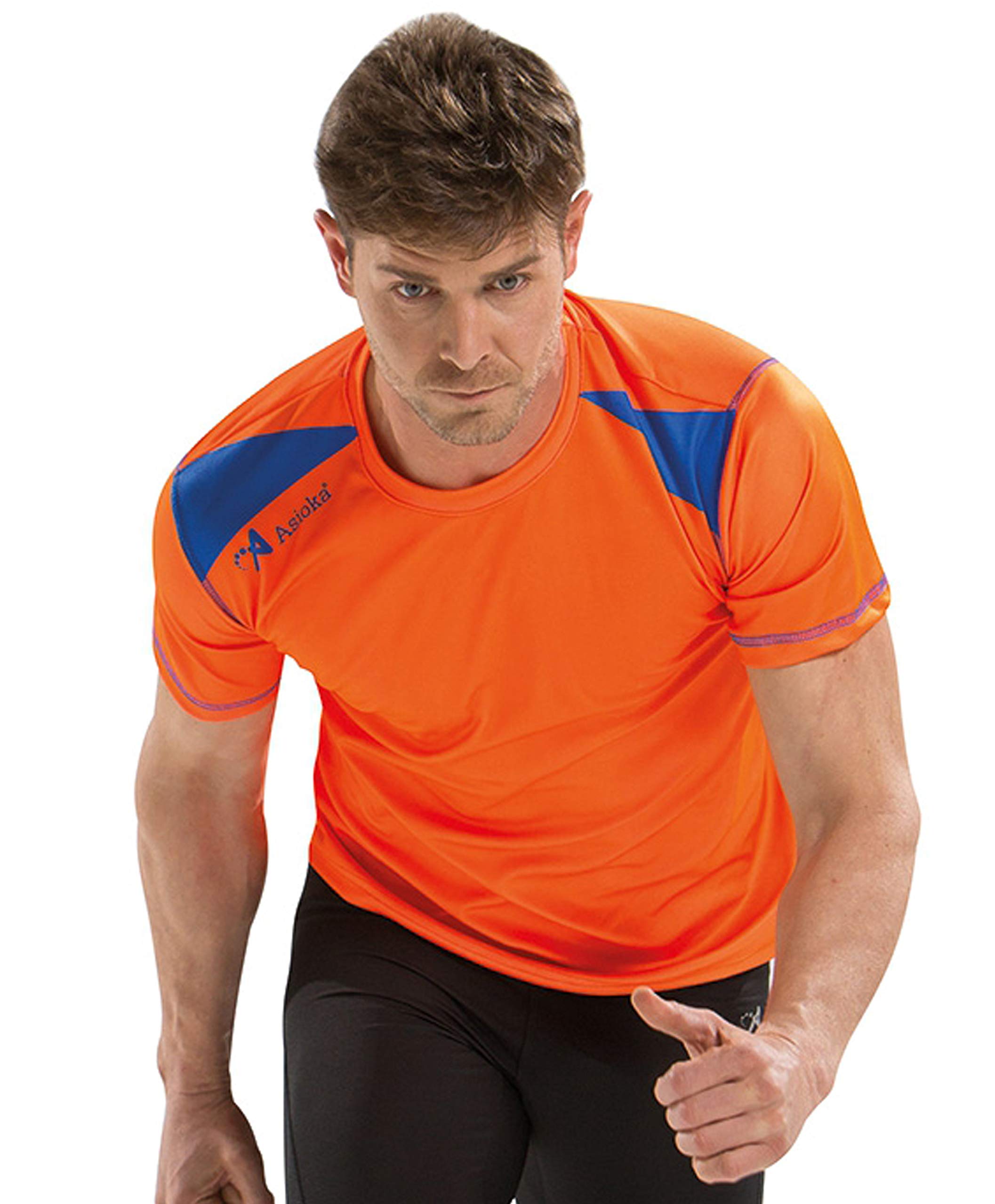 Asioka 115/17-182/17 Compression Mesh with Technical Combined T-Shirt Unisex Adult, Unisex_Adult, 115/17-182/17 NEG - NARAN F/Roy XL, Black/Fluorescent Orange/Royal, XL