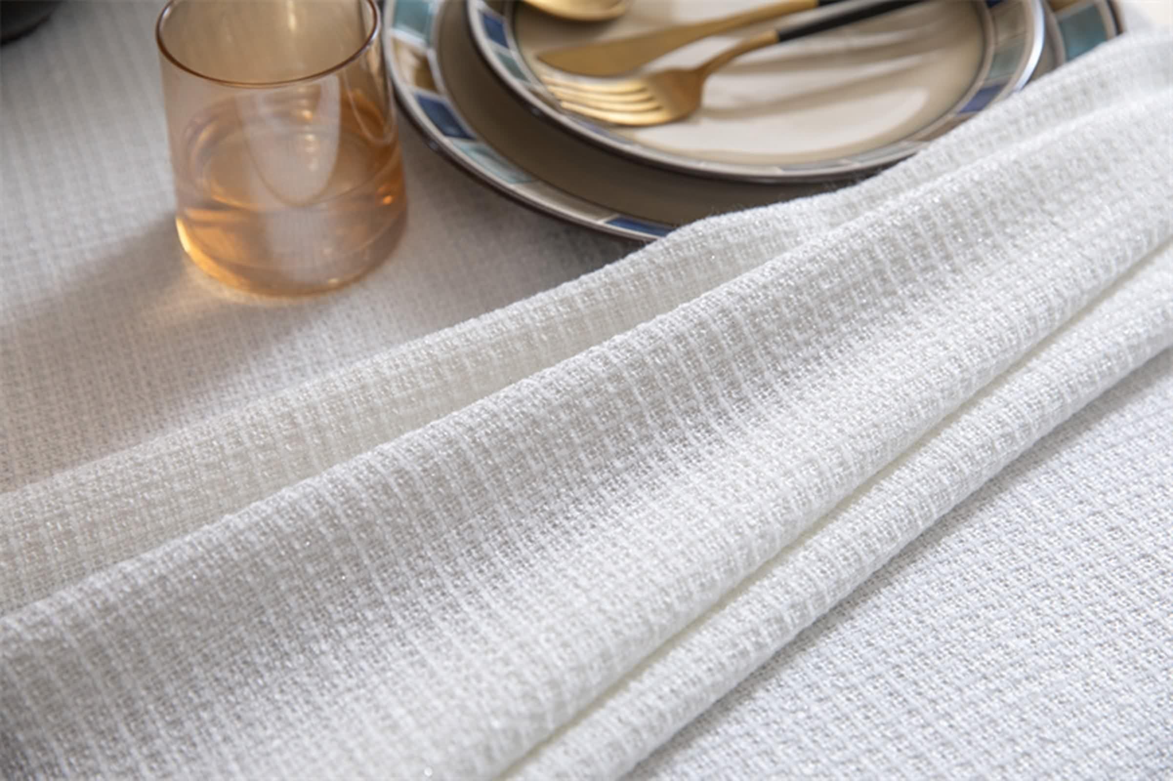 Tovaglia Bianca Elegante Rettangolare, Tovaglia Tavolo Moderna Poliestere Tinta Unita con Nappa Copri Tavolo 140X160CM per Soggiorno Cucina
