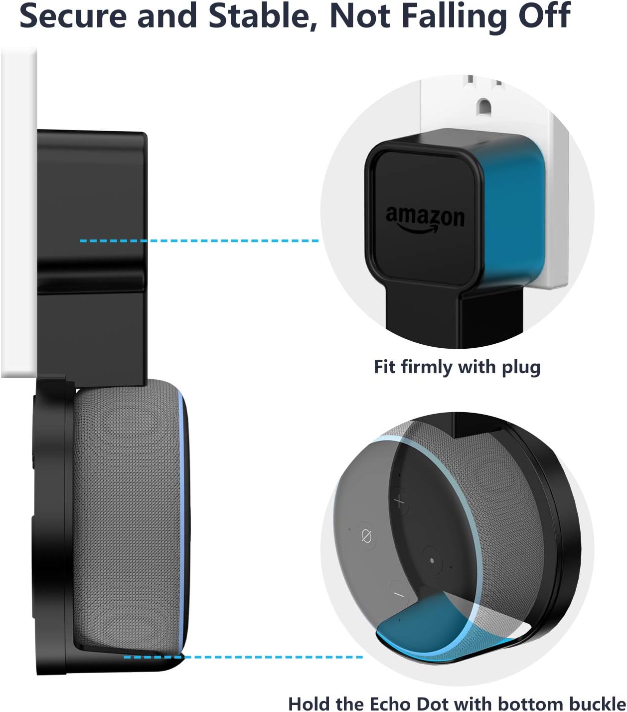 Outlet Wall Mount Holder Compatible for Dot 3rd Generation, A Space-Saving Solution for Your Smart Home Speaker, Clever Accessories with Built-in Cable Management Hide Messy Wires