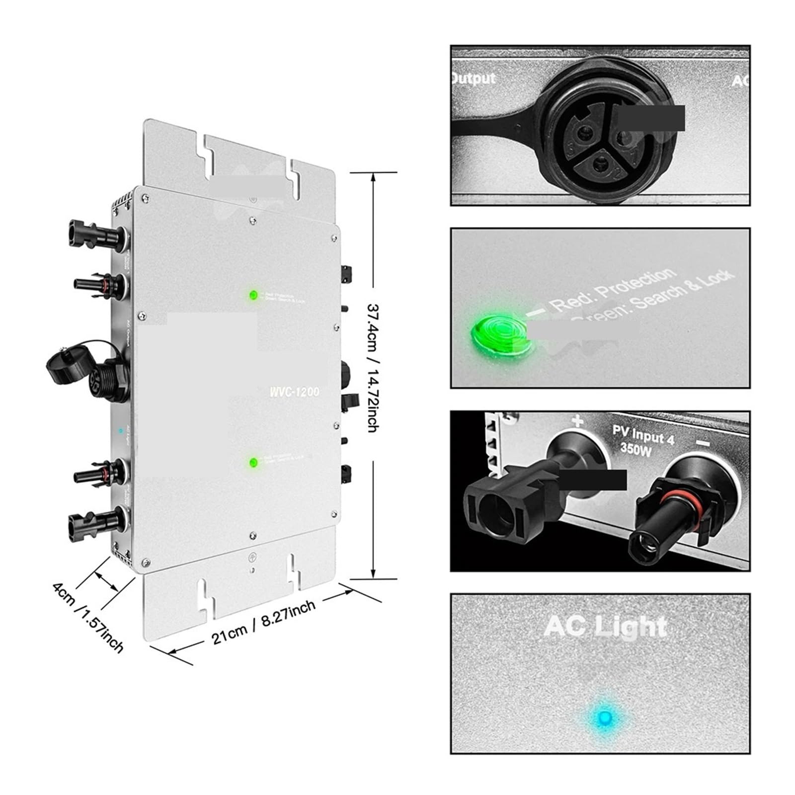 1200W Solar Grid Connected Micro Inverter, 22-50VDC to AC 80-280VAC Pure Sine Wave Inverter(120V (80-160VAC))