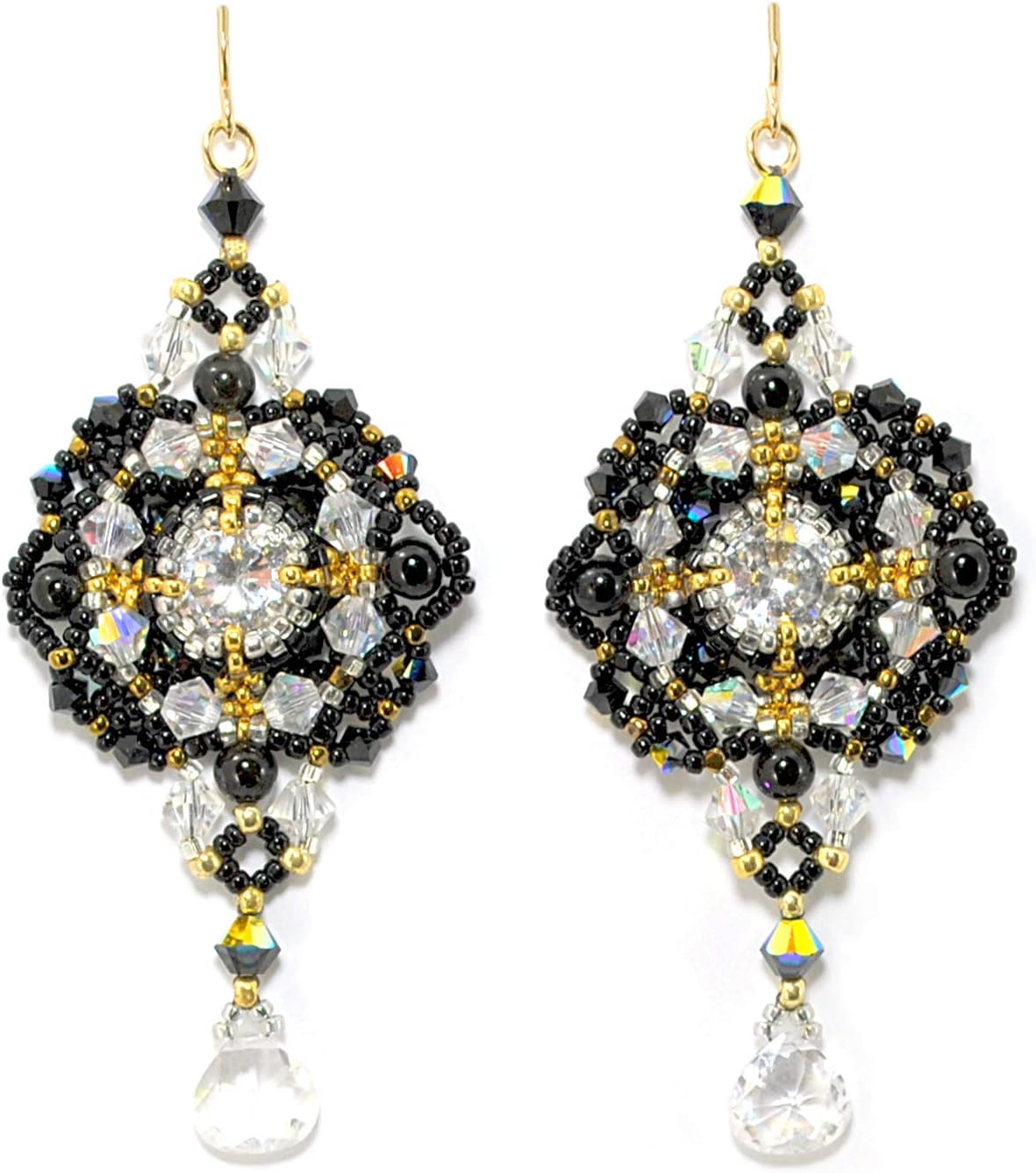 Cubic Zirconia Statement Earrings with Black Tourmaline in 14K Gold Filled; Handmade One of a Kind
