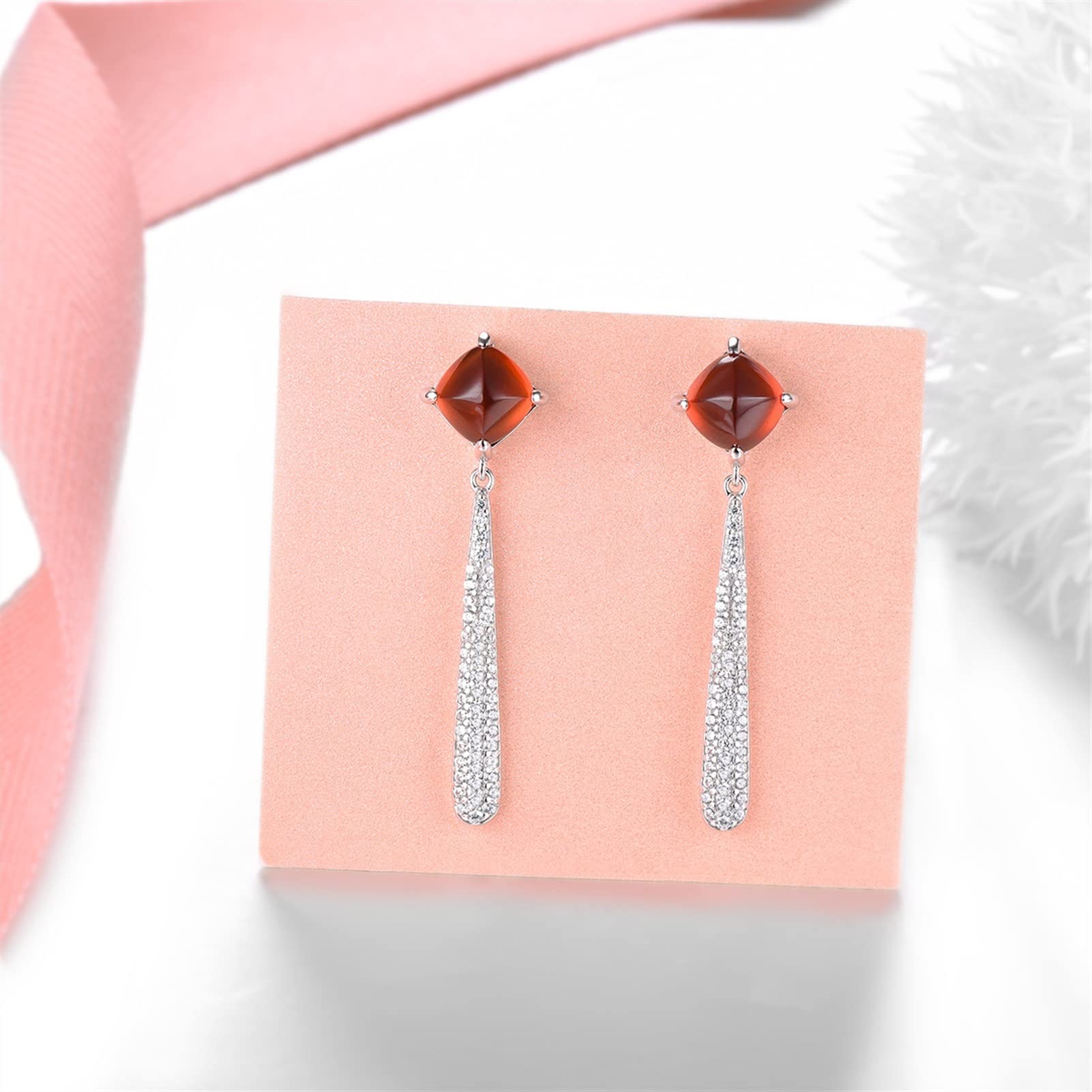 Gioielleria di Moda Gioielleria di Moda da Donna Granato Argento Sterling 925 Donna Elegante Brillante Orecchini Pendenti intarsiati squisiti Orecchini di Fascia Alta