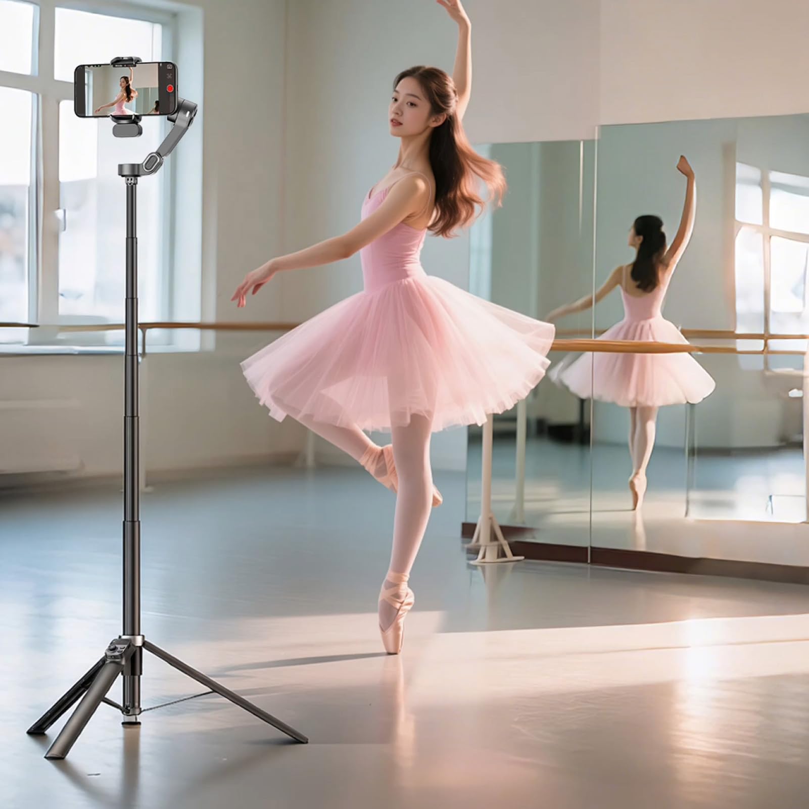Treppiede per Selfie con Modulo di Tracciamento AI e Luce di Riempimento per Vlogging e Streaming, Portatile da 180 Cm e Resistente Alle Vibrazioni