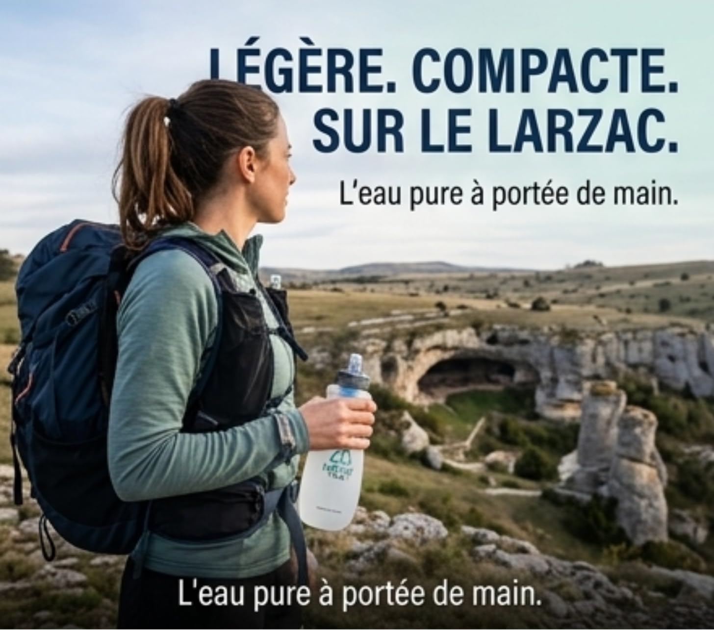 Gourde Filtrante 500 ml, compressible pour filtration de l'eau, pour le trail, la randonnée, les voyages, la pêche, le vélo ; sans BPA