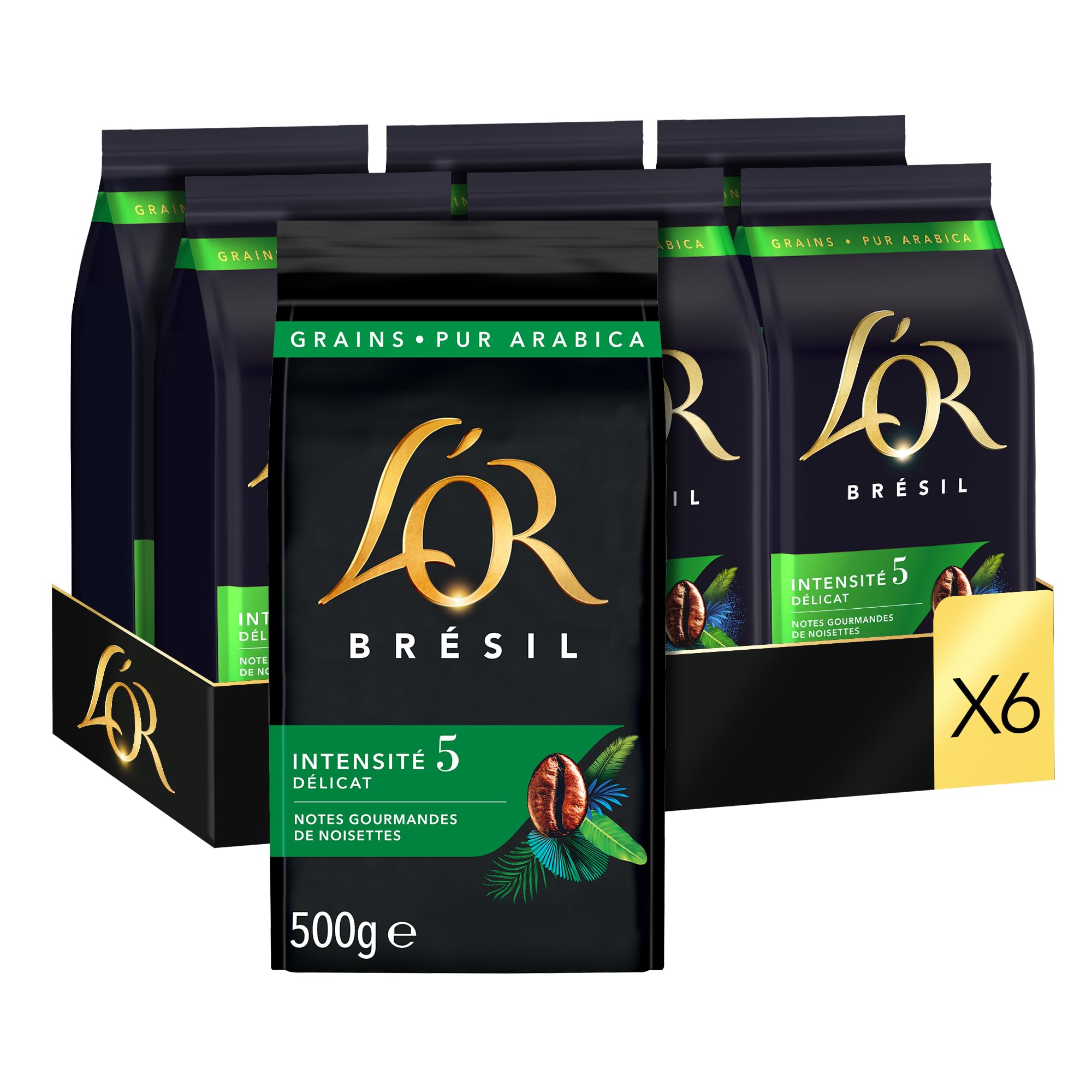 L'OR, 3 kg Brazylijska Perła Ziarna Kawa, 100% Arabica, Intensywność 5, 6x500g