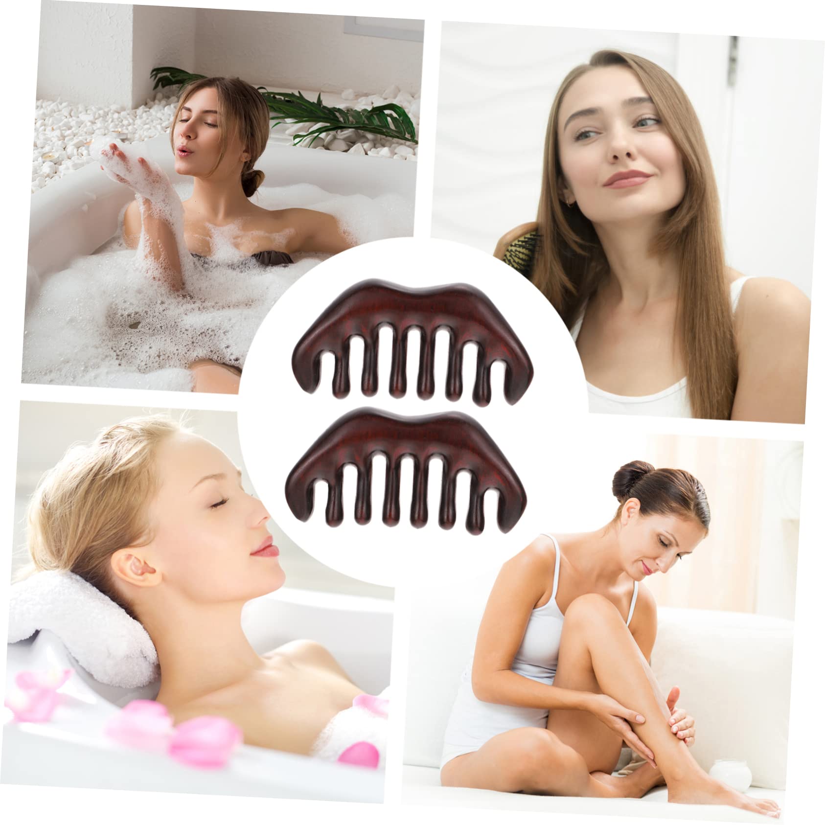WOONEKY 2 Peines de Madera de Dientes Anchos para Cabello, Masajean el Cuero Cabelludo, Desenredan en Seco o Mojado, para Mujeres y Hombres