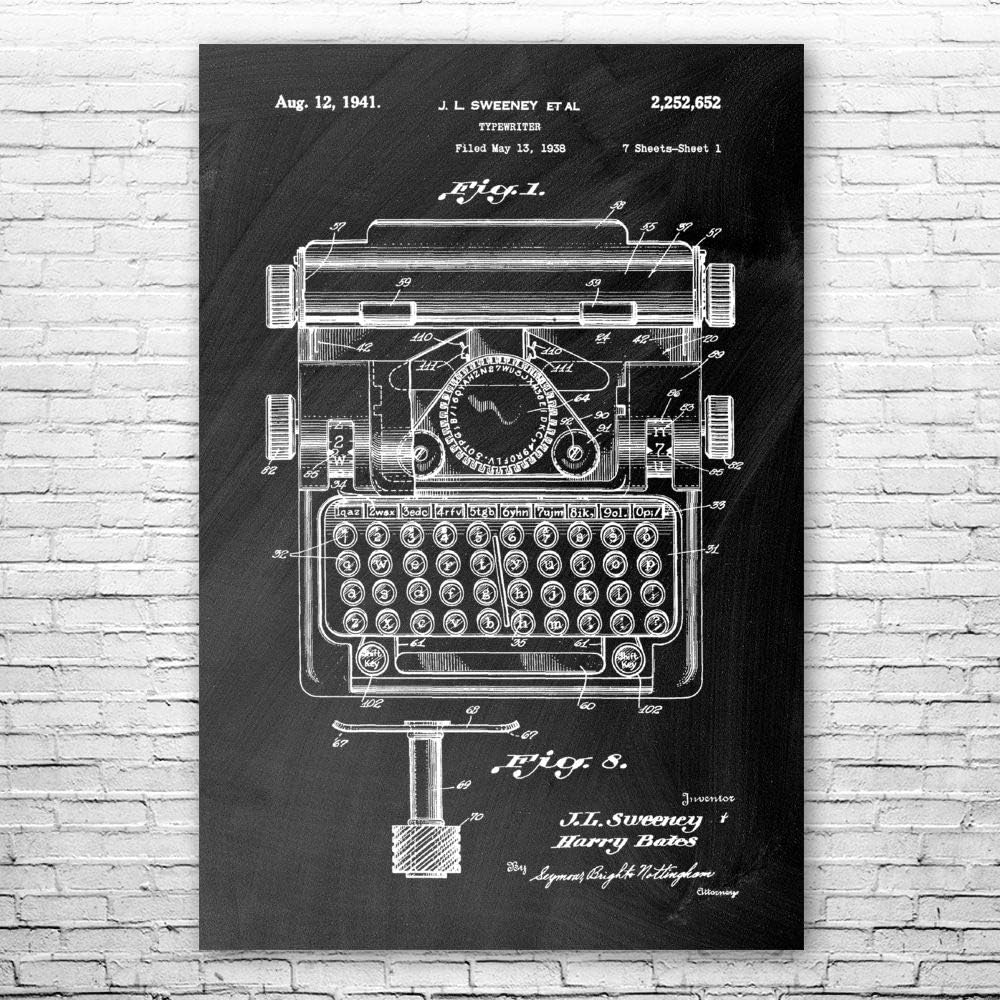 Sweeney Typewriter Poster Print, Author Gift, Writing Art, Editor Gift, Reporter Gift, Typewriter Blueprint, Writer Gift Vintage Paper (11 inch x 14 inch)