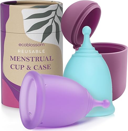 Miniatura 1 de EcoBlossom - Juego de 2 copas menstruales reutilizables y estuche - Las copas menstruales de silicona de grado médico más confiables - Uso cómodo
