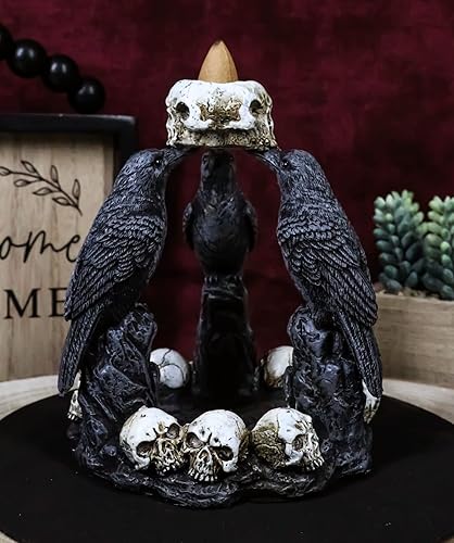 Miniatura 9 de Ebros Gift Gótico Macabre Quoth The Raven Nevermore Trio 3 Ravens with Skulls Backflow Incienso Cono Quoth Figurine Ravens Crows Wicca Brujería