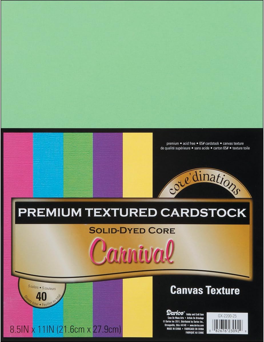 Core'dinations Value Pack Canvas Cardstock 8.5"X11" 40/Pkg, Carnival Assortment