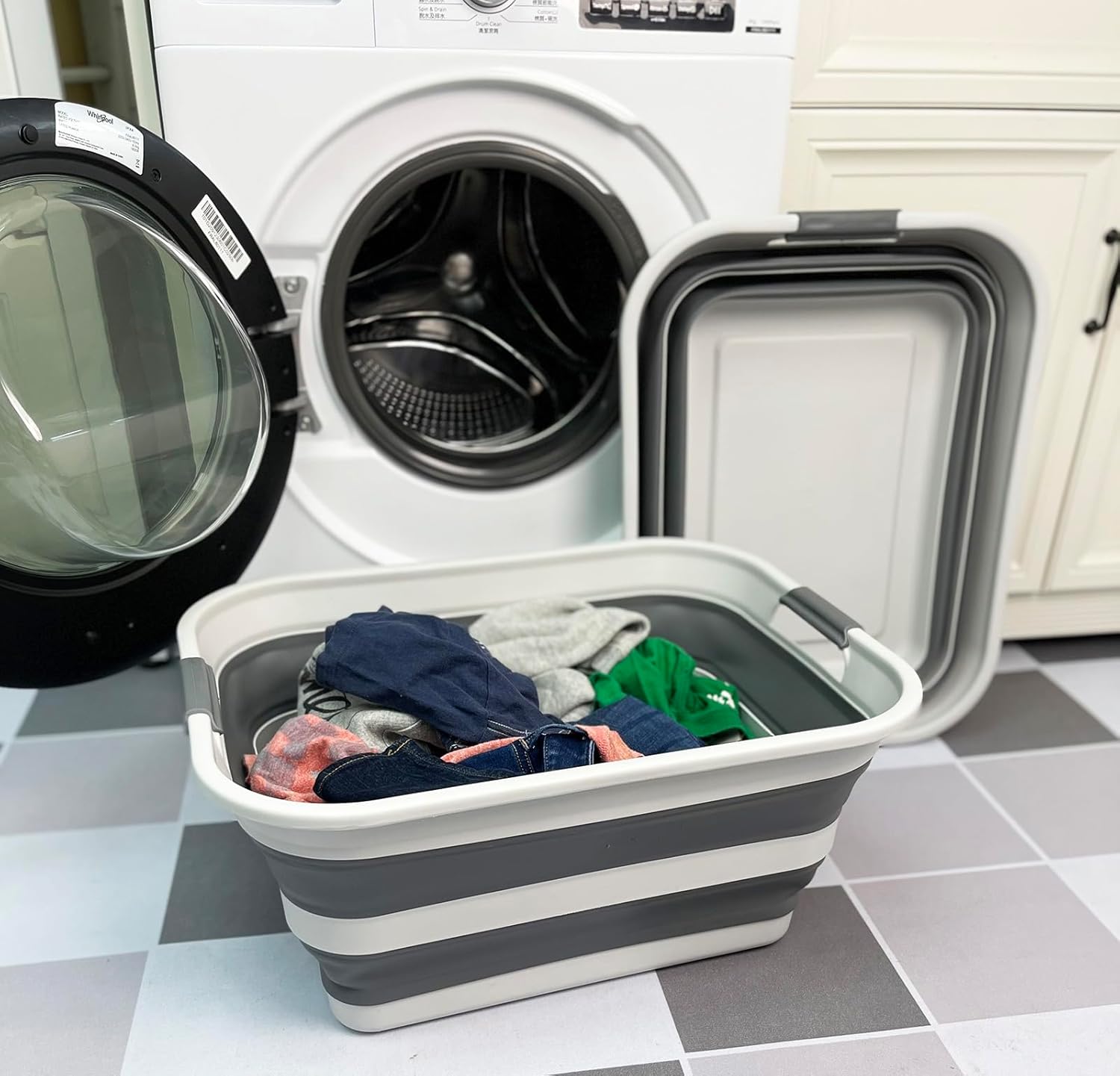 SAMMART Set of 2 Collapsible Plastic Laundry Basket - Foldable Pop Up Storage Container/Organizer - Portable Washing Tub - Space Saving Hamper/Basket (Grey/Steel Grey, 42L)