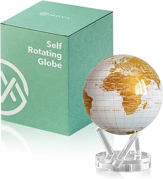 MOVA Self Rotating Globe, Pearl White and Gold Signature 6"