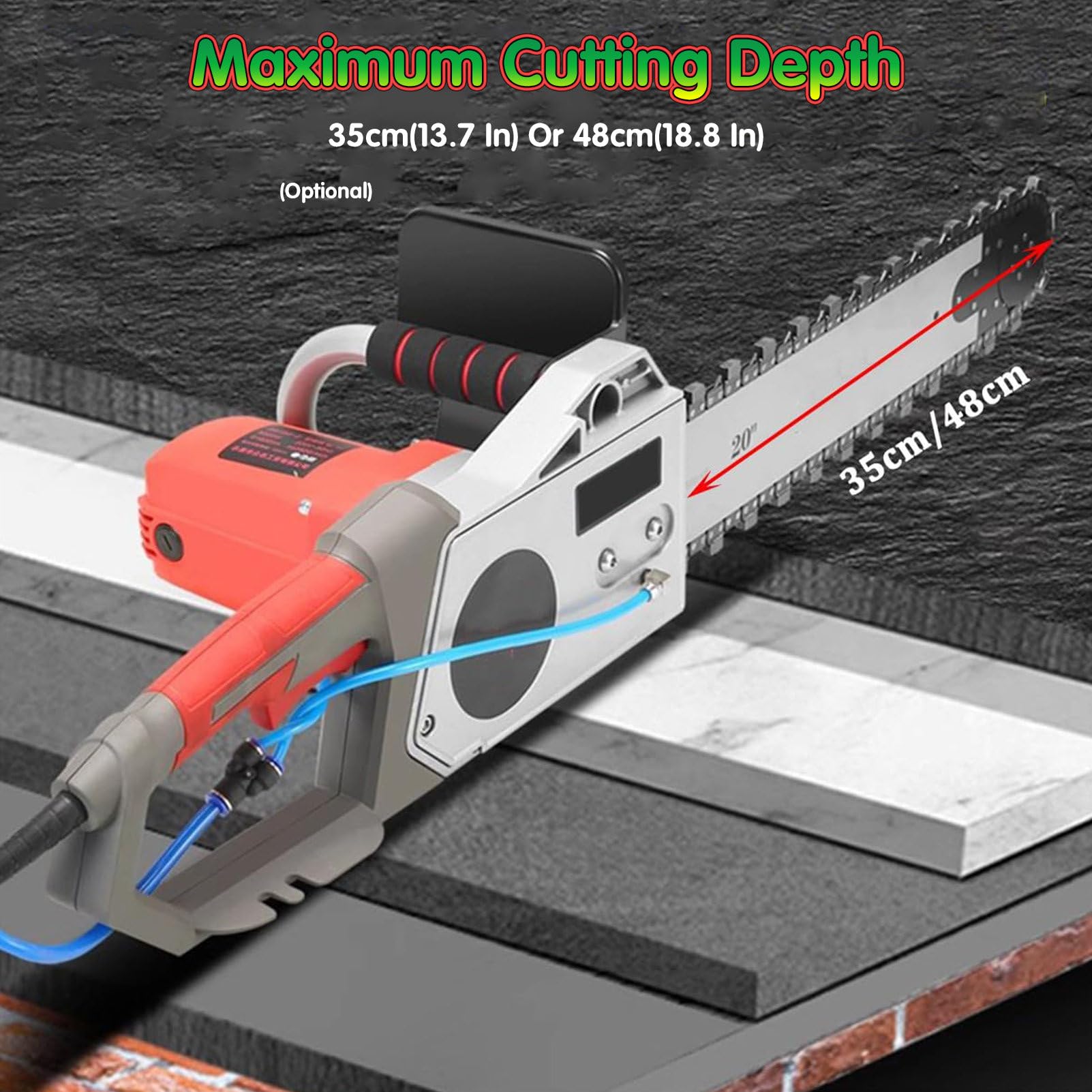 Cortador de pared de mano, máquina de motosierra para granito, hormigón, mármol, equipo de corte industrial con 2 cadenas, 2 barras guía 350